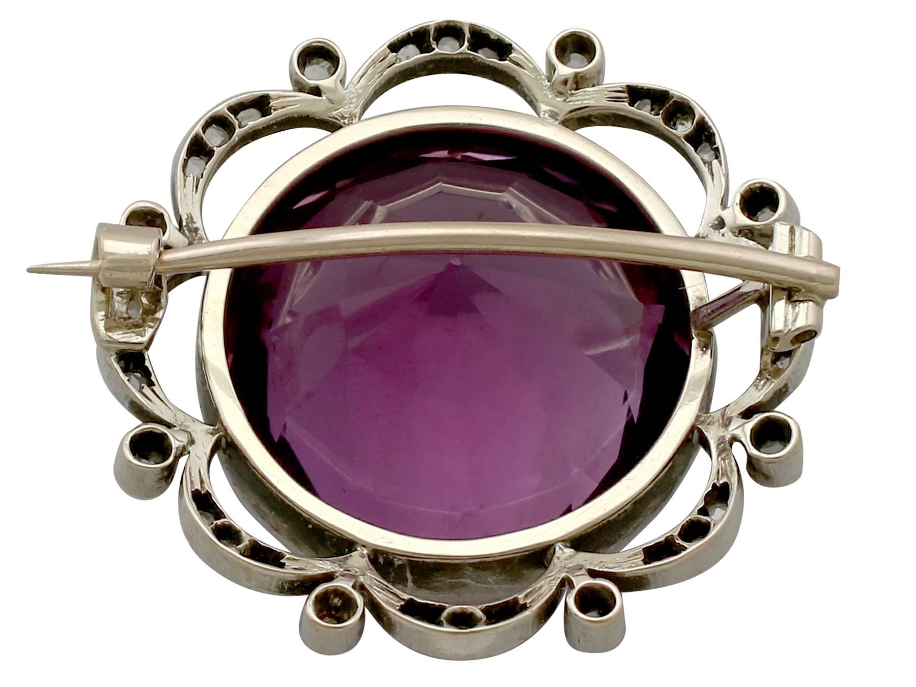 Women's or Men's Antique 26.46 Carat Amethyst and Diamond Yellow Gold and Silver Brooch