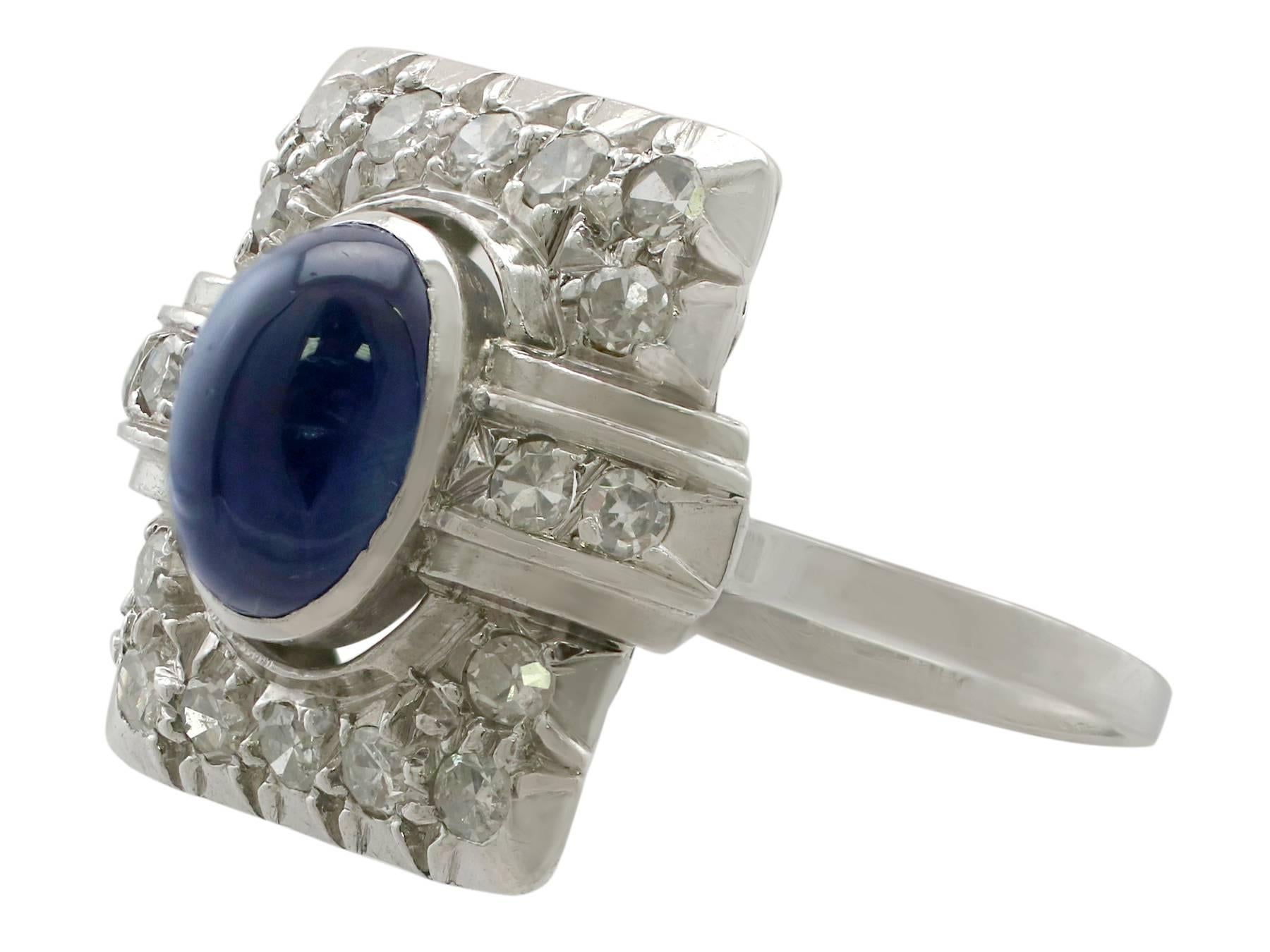 Women's or Men's Antique 1.85 Carat Sapphire and Diamond Platinum Art Deco Ring, 1940s