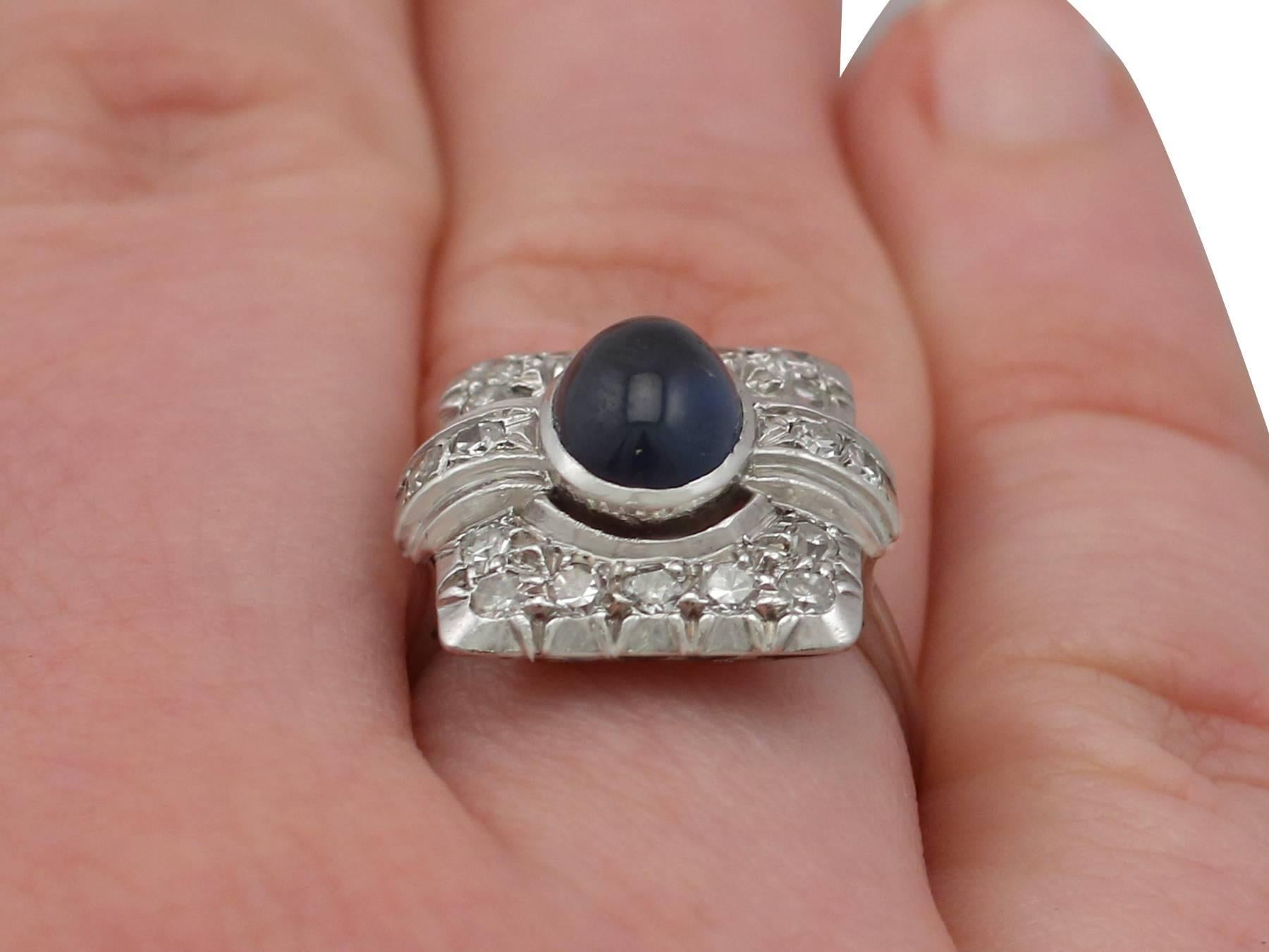 Antique 1.85 Carat Sapphire and Diamond Platinum Art Deco Ring, 1940s 5