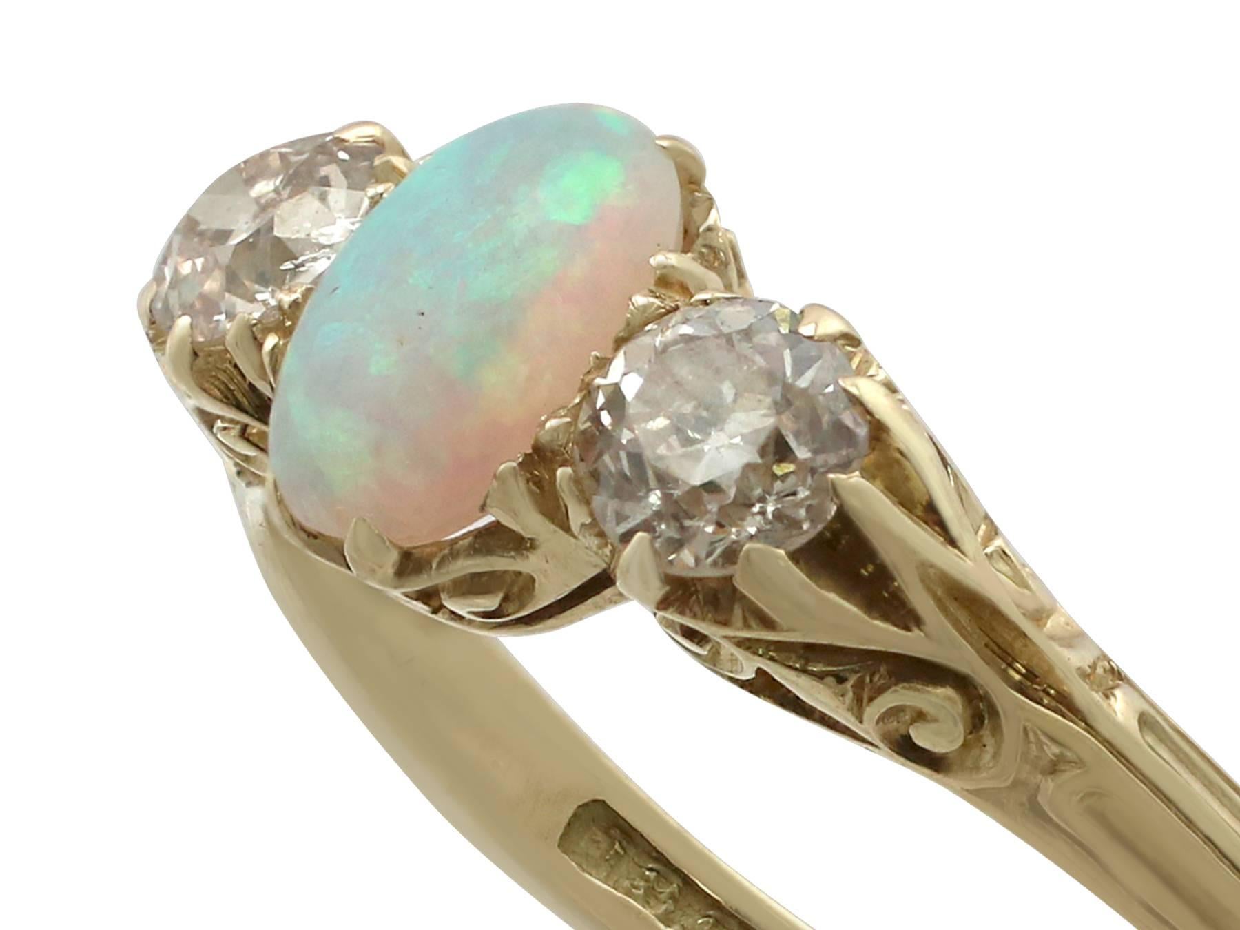 Romantic Antique 1910s Opal and Diamond Yellow Gold Trilogy Ring