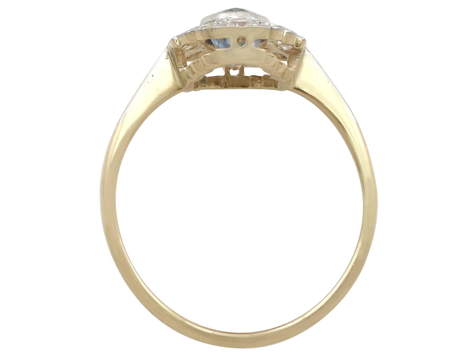 1930s Sapphire and Diamond Yellow Gold Platinum Set Cocktail Ring 1