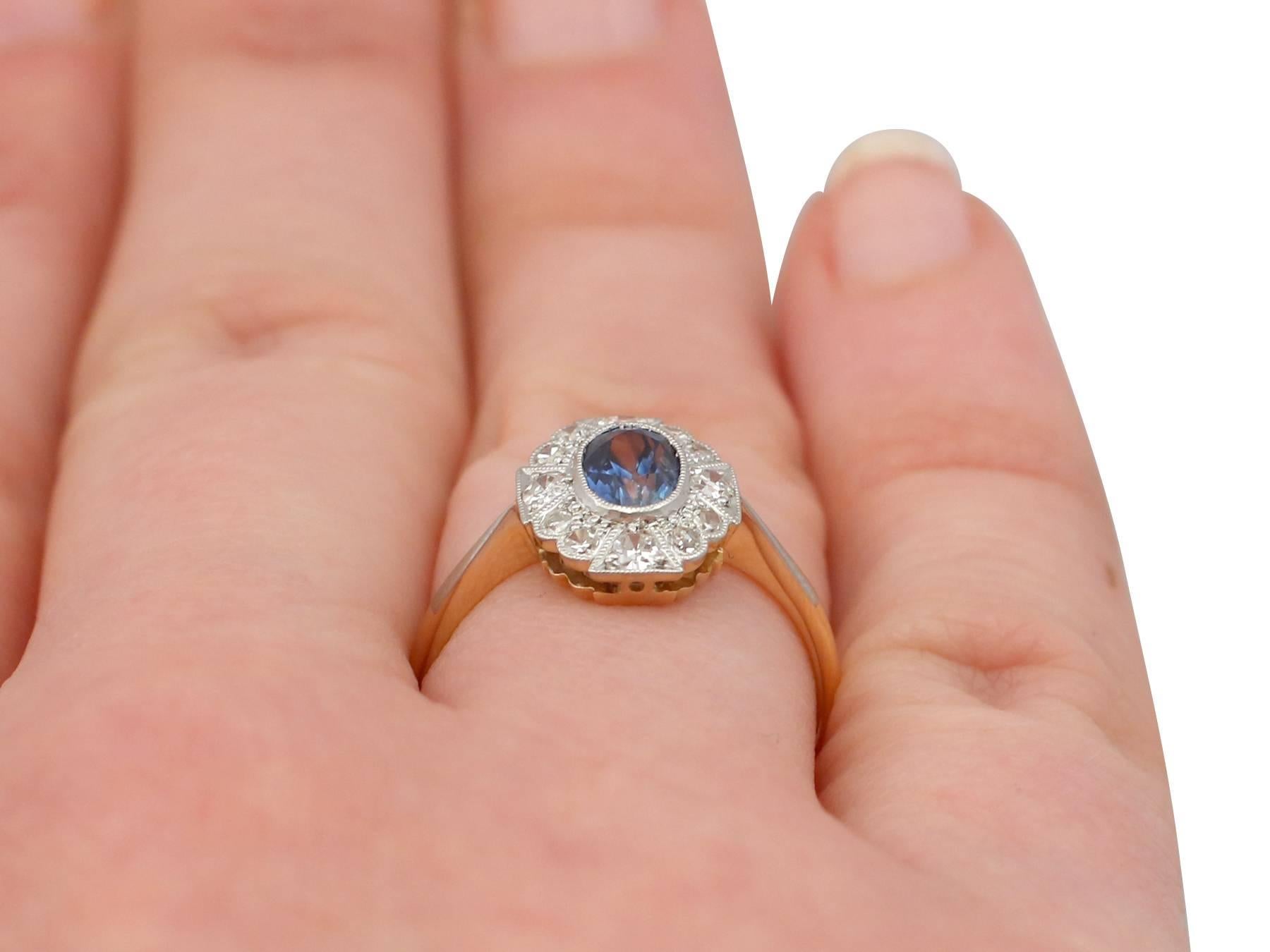 1930s Sapphire and Diamond Yellow Gold Platinum Set Cocktail Ring 5