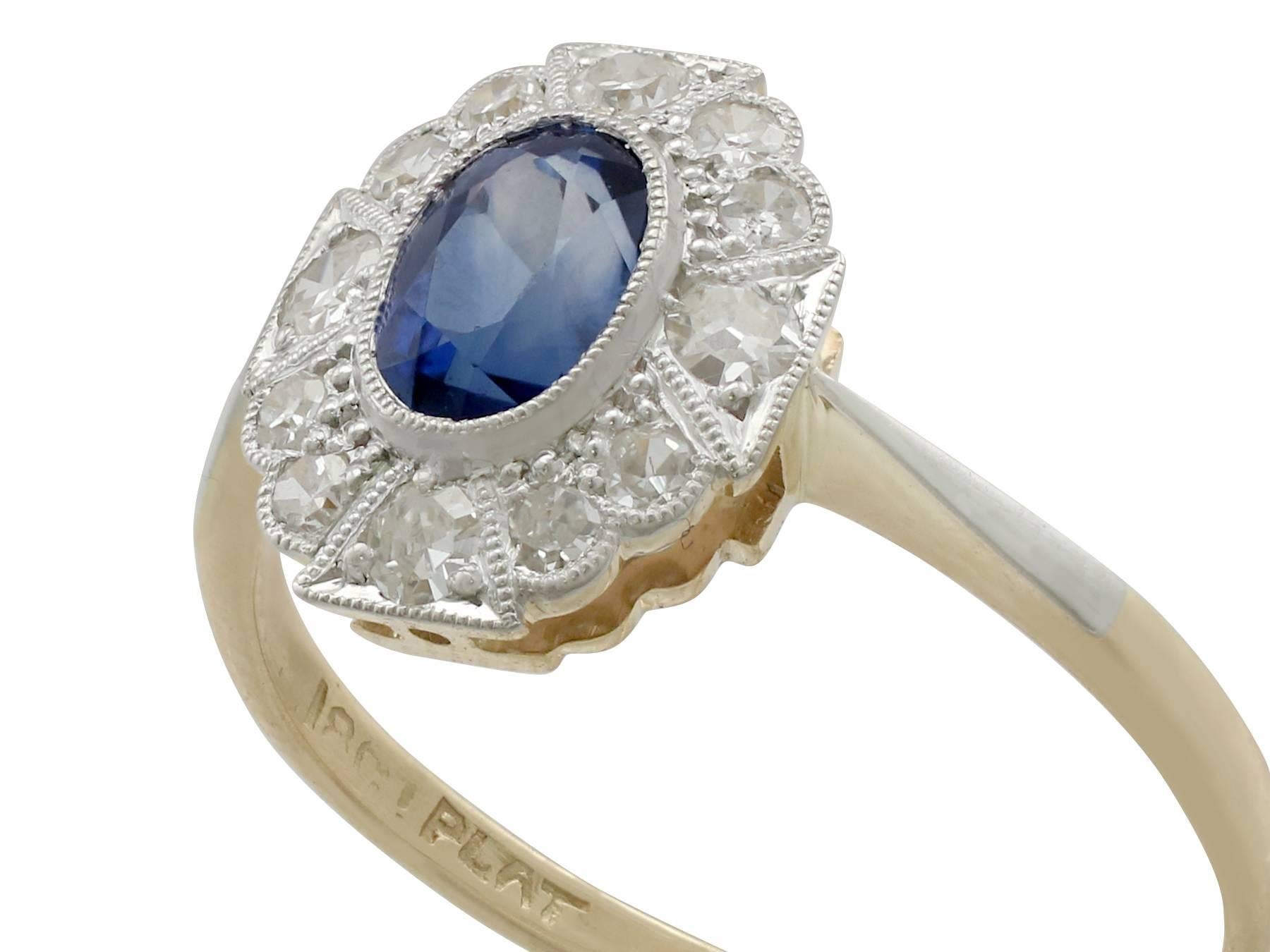 1930s Sapphire and Diamond Yellow Gold Platinum Set Cocktail Ring In Excellent Condition In Jesmond, Newcastle Upon Tyne