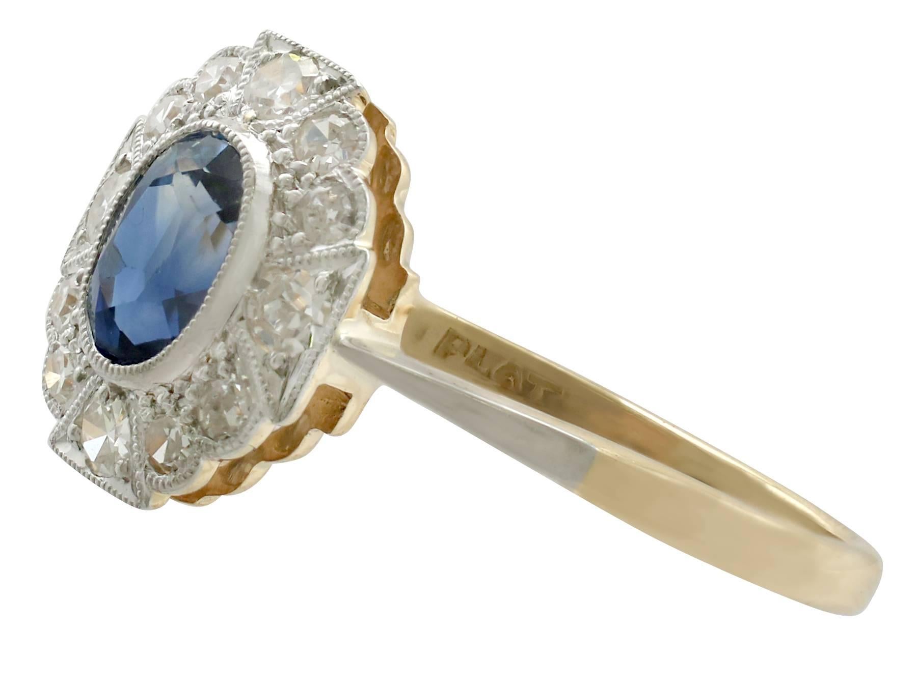 Women's 1930s Sapphire and Diamond Yellow Gold Platinum Set Cocktail Ring