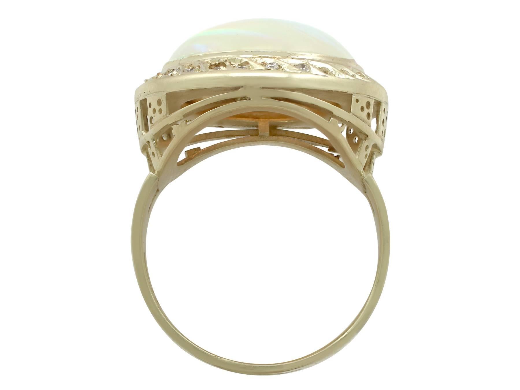 Women's 1940s 4.35 Carat Opal and Diamond Yellow Gold Cocktail Ring