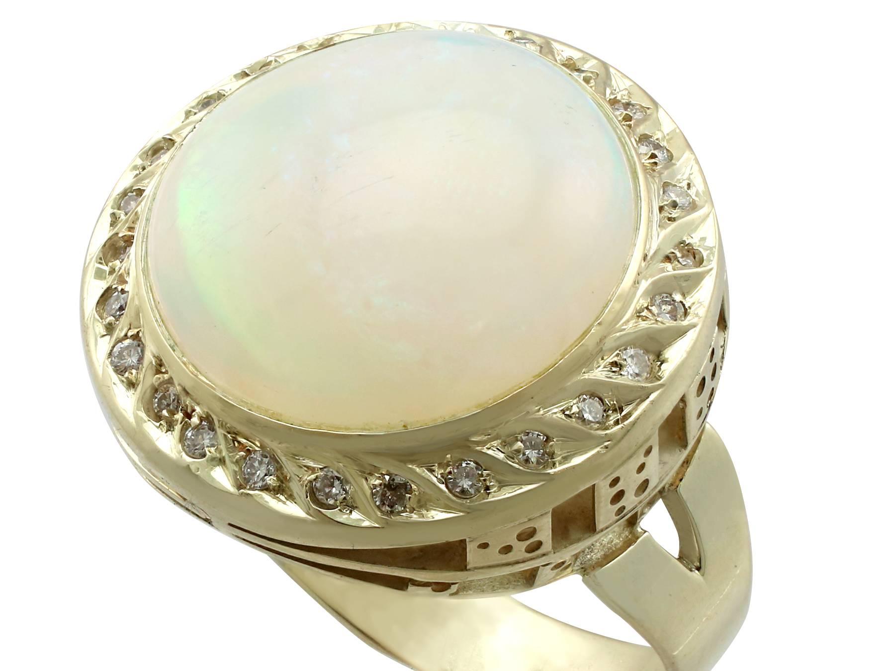 Round Cut 1940s 4.35 Carat Opal and Diamond Yellow Gold Cocktail Ring
