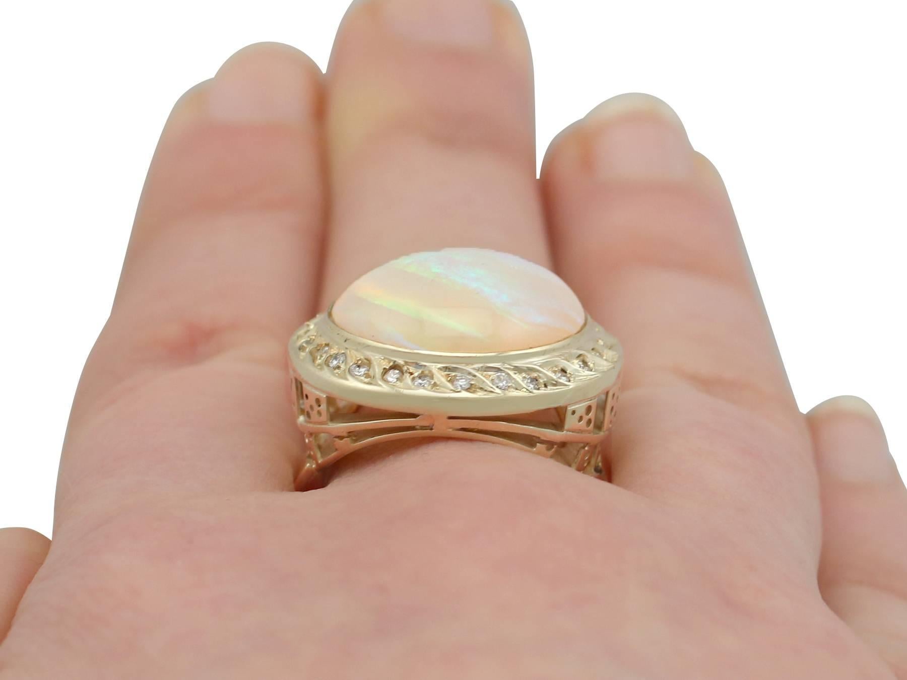 1940s 4.35 Carat Opal and Diamond Yellow Gold Cocktail Ring 4