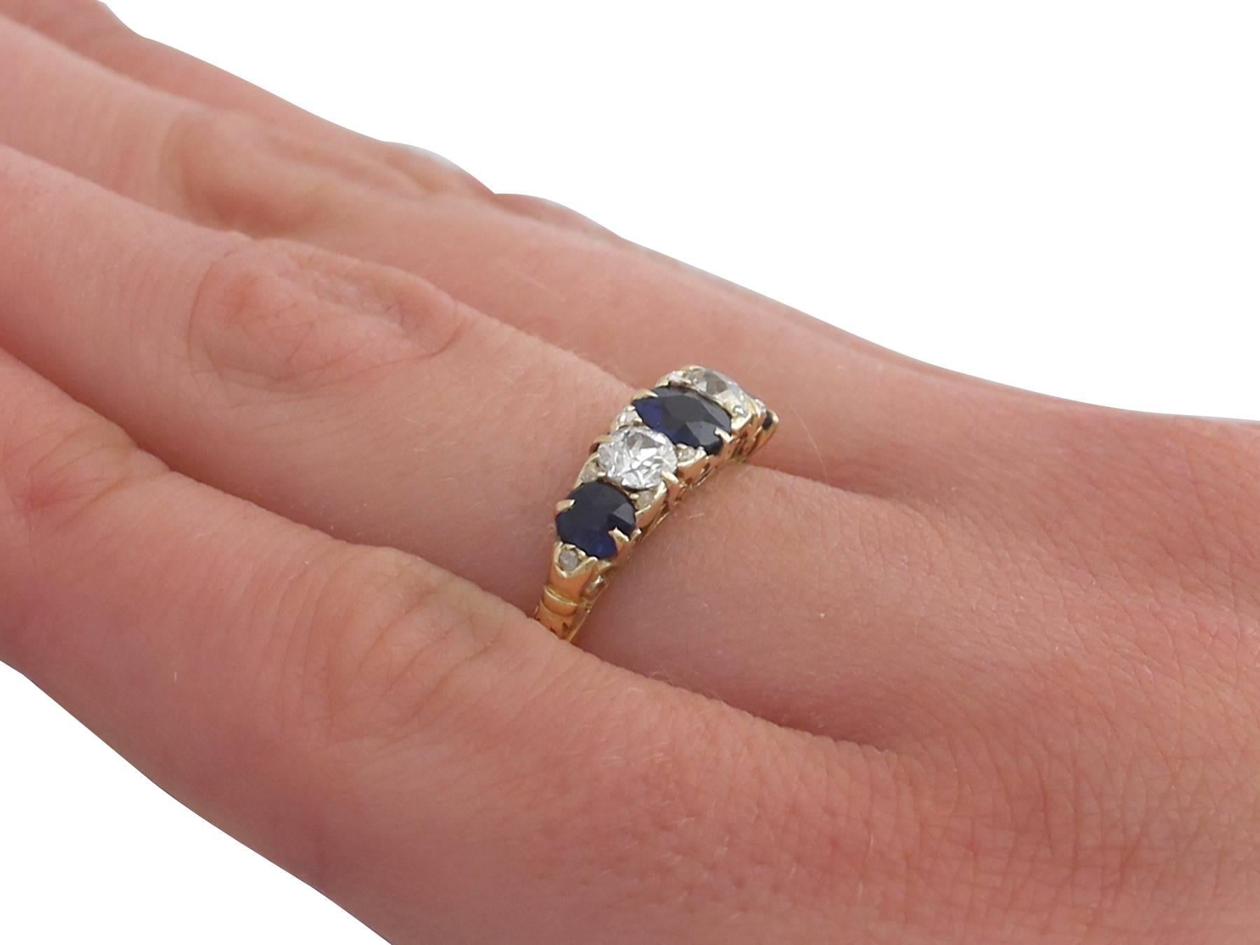 1910s Antique Sapphire and Diamond Yellow Gold Five-Stone Ring 3