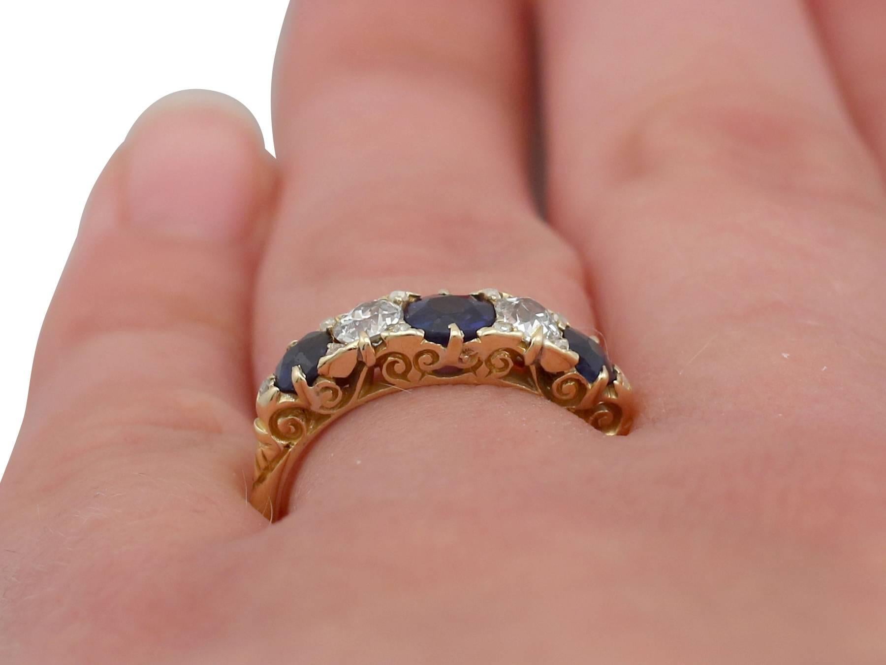 1910s Antique Sapphire and Diamond Yellow Gold Five-Stone Ring 4