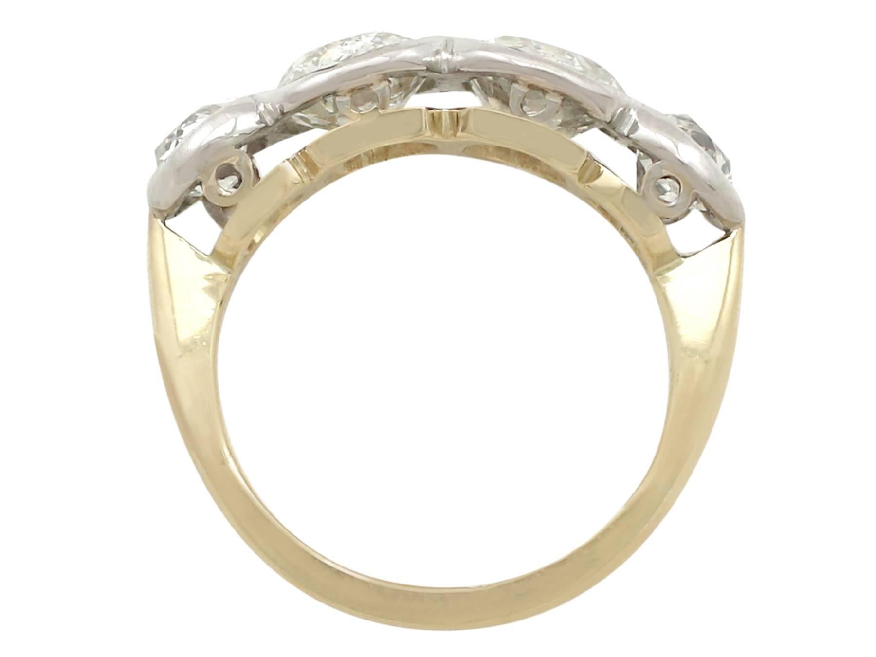 Women's 1920s Antique 4.60 Carat Diamond Yellow Gold Platinum Set Cocktail Ring