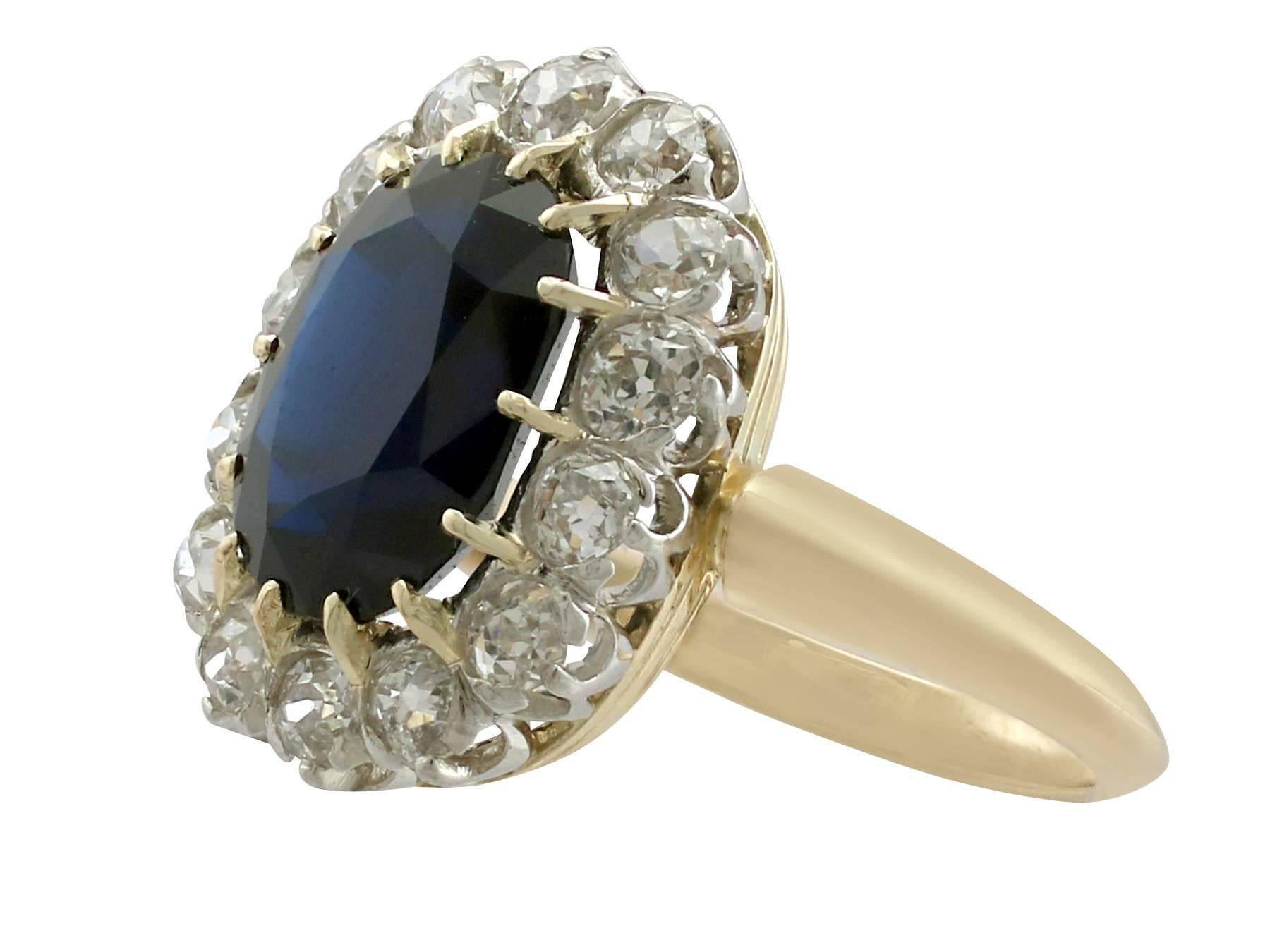 1920s Antique French 2.98 Carat Sapphire and Diamond Yellow Gold Cluster In Excellent Condition In Jesmond, Newcastle Upon Tyne