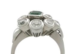 1920s Antique Emerald and Diamond White Gold Cocktail Ring