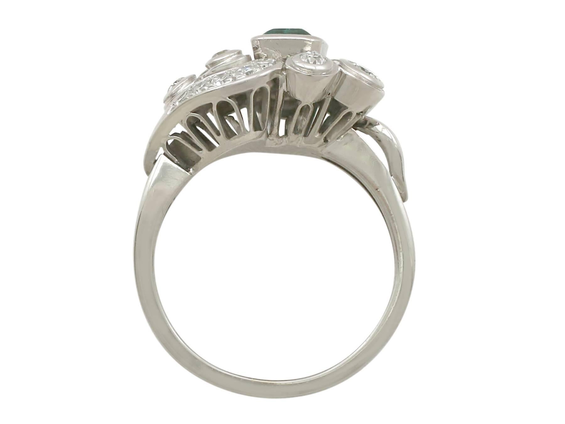 1920s Antique Emerald and Diamond White Gold Cocktail Ring 1