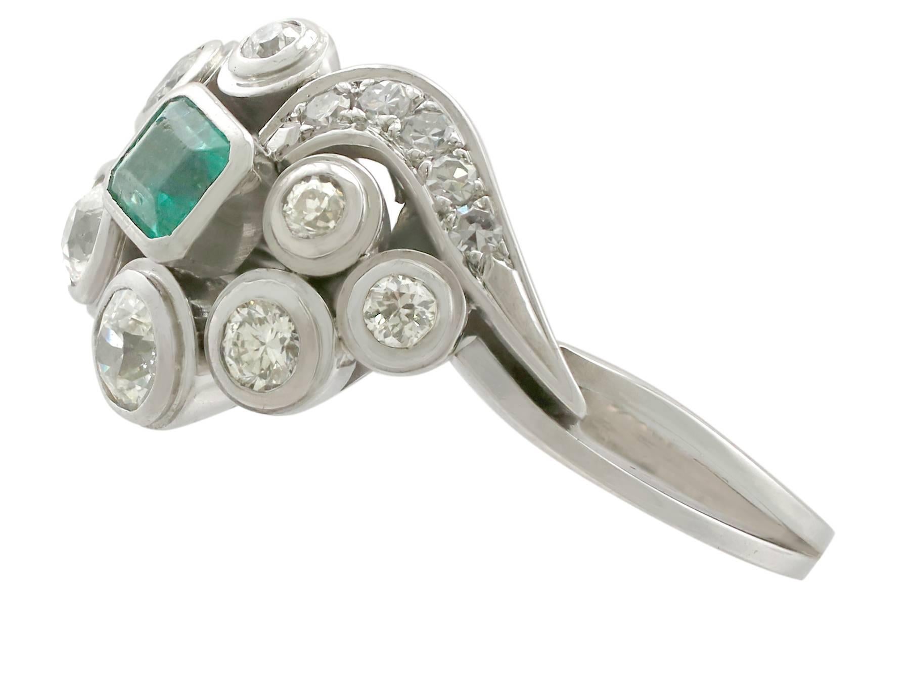 Women's 1920s Antique Emerald and Diamond White Gold Cocktail Ring