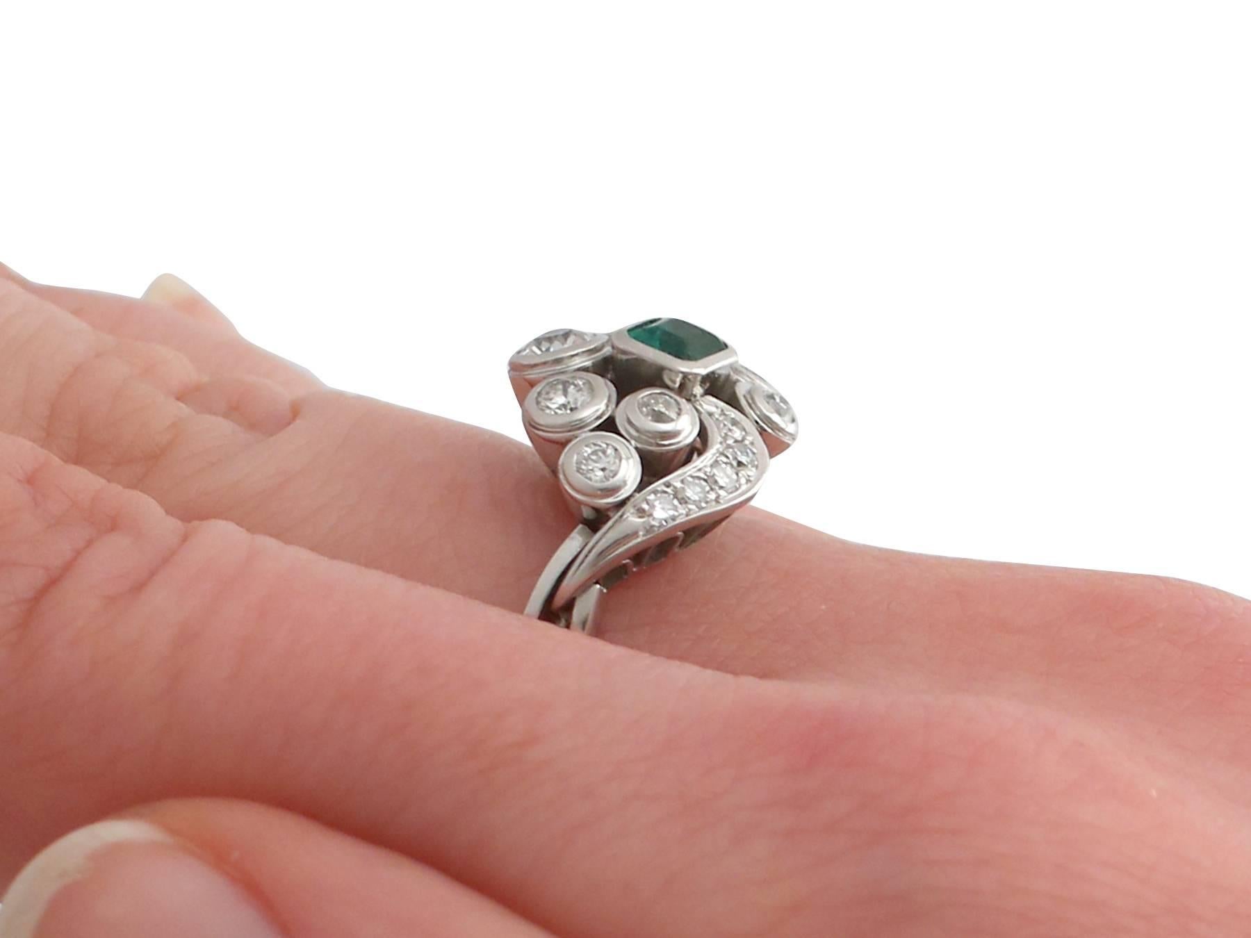 1920s Antique Emerald and Diamond White Gold Cocktail Ring 4