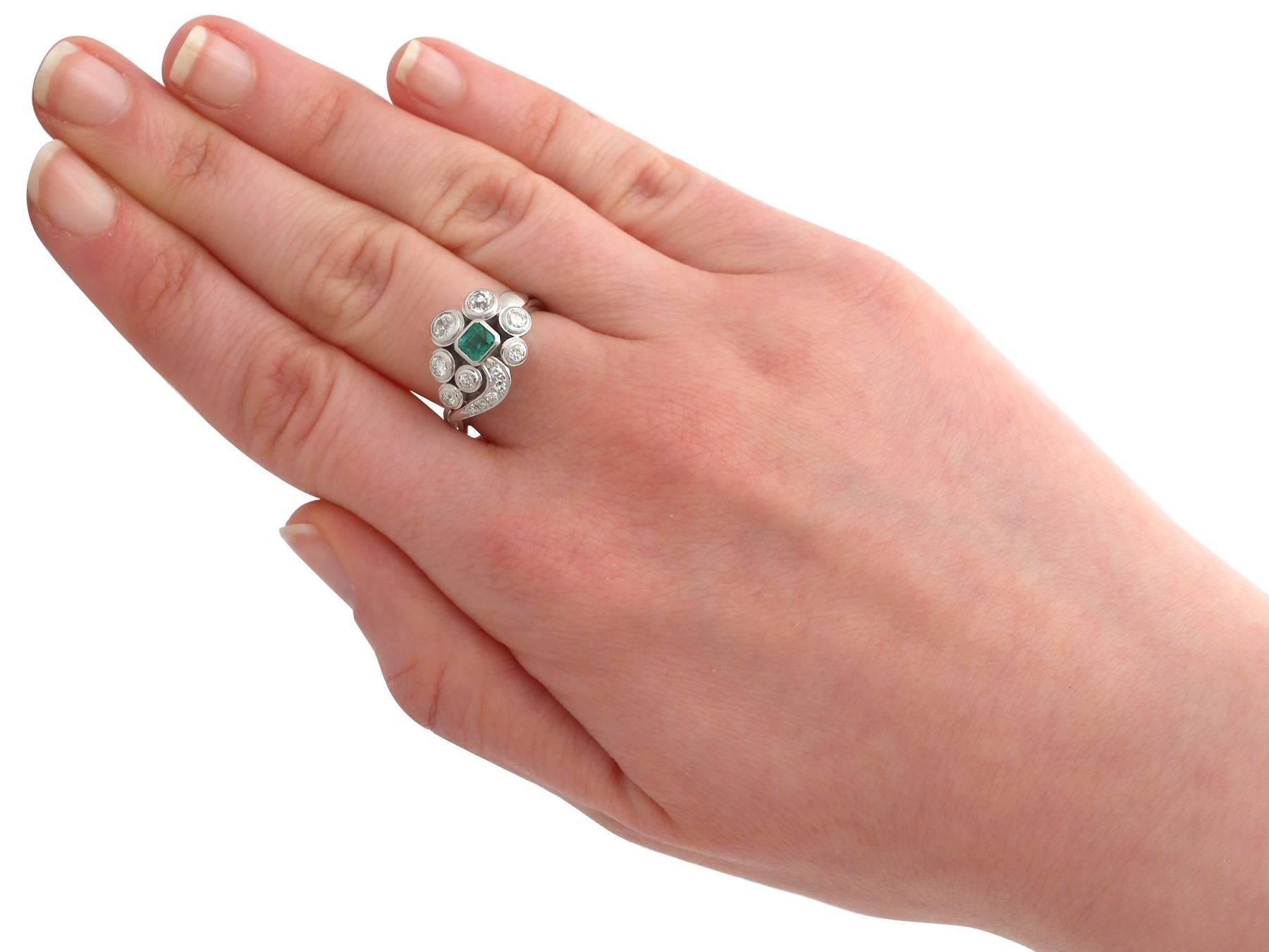 1920s Antique Emerald and Diamond White Gold Cocktail Ring 3