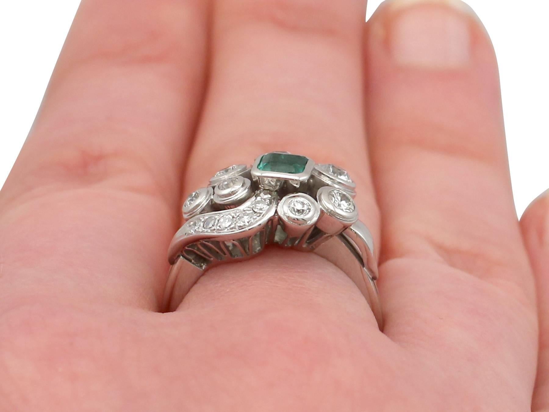 1920s Antique Emerald and Diamond White Gold Cocktail Ring 5
