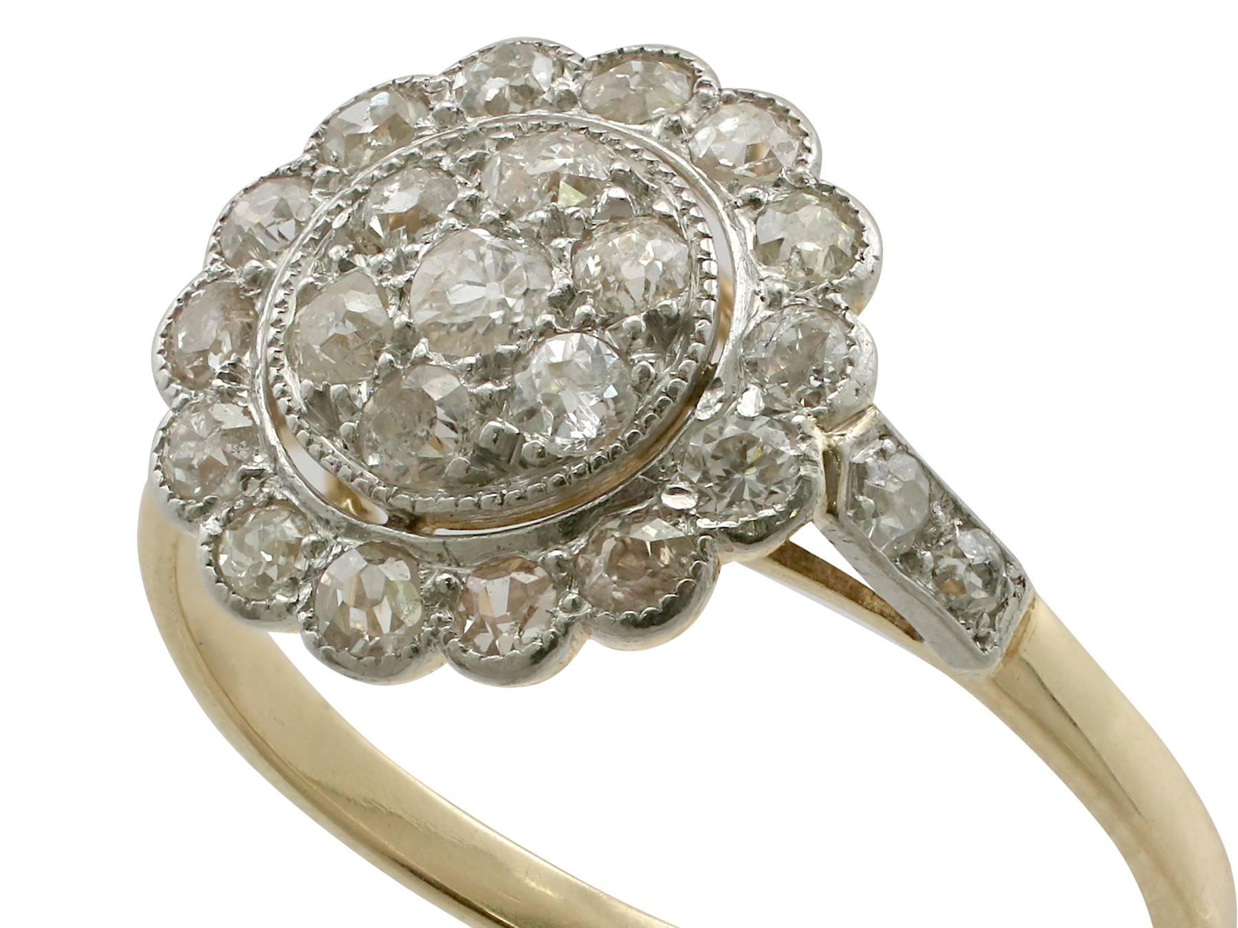 1910s Antique Diamond Yellow Gold Platinum Set Cocktail Ring In Excellent Condition In Jesmond, Newcastle Upon Tyne