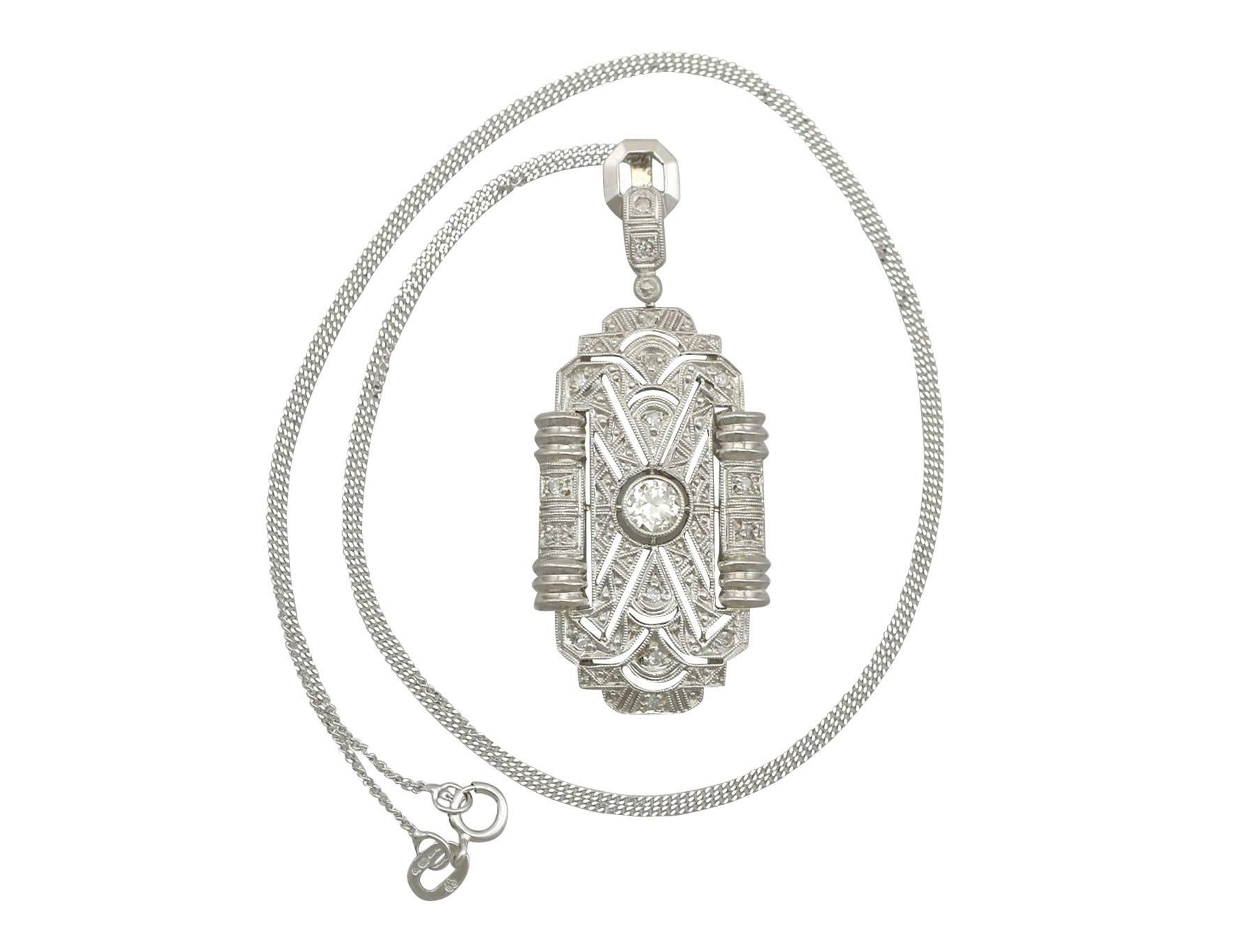 A fine and impressive Art Deco 0.36 carat diamond and 18 karat white gold pendant; part of our diverse antique jewelry and estate jewelry collections

This fine and impressive antique 1920's pendant has been crafted in 18k white gold.

The iconic