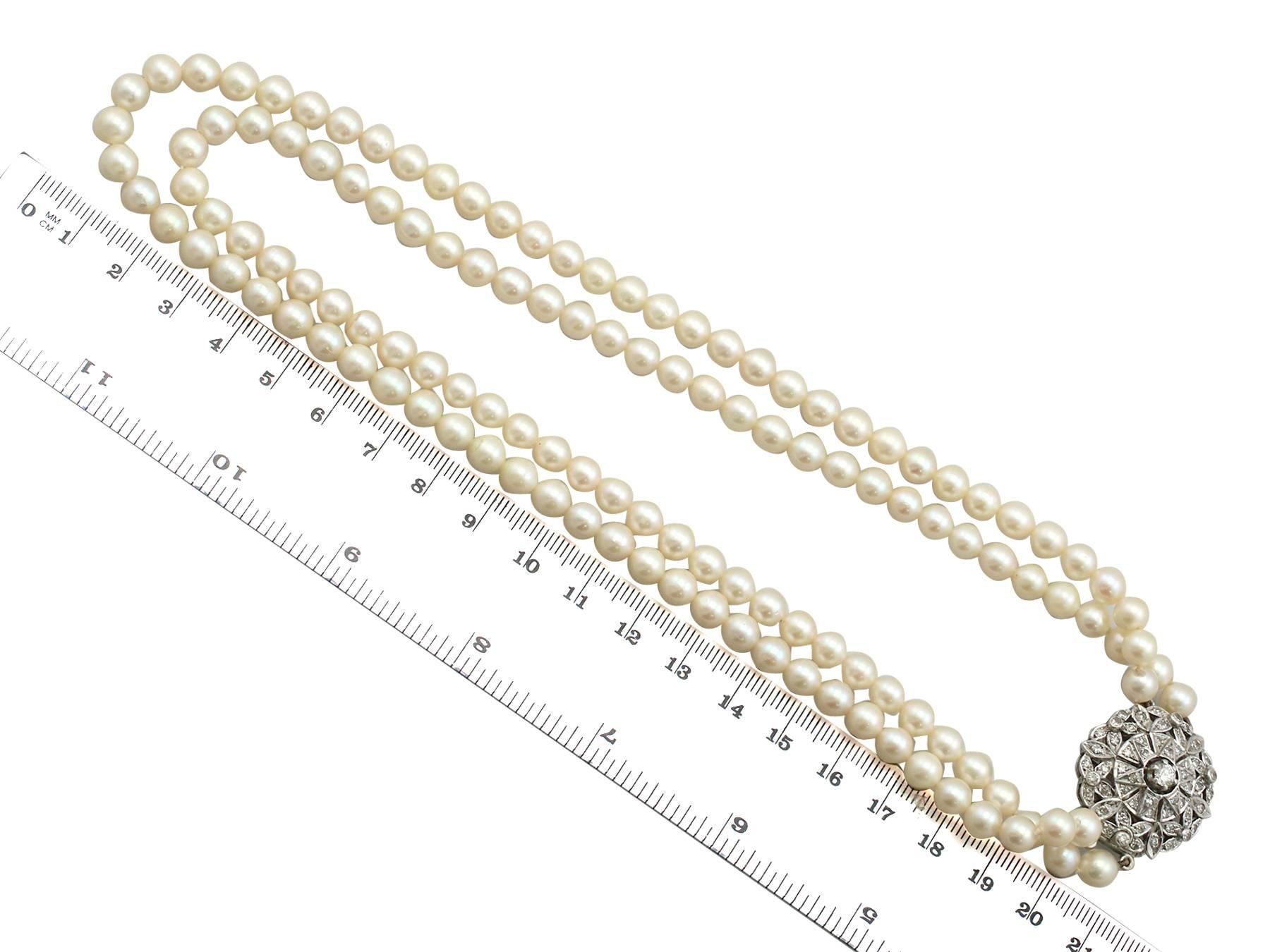 1970s Double Strand Pearl Necklace with 1.05 Carat Diamond White Gold Clasp 2