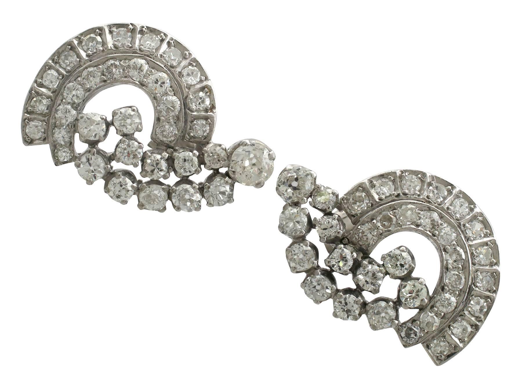 Women's or Men's 1950s 3.35 Carat Diamond White Gold Cluster Earrings