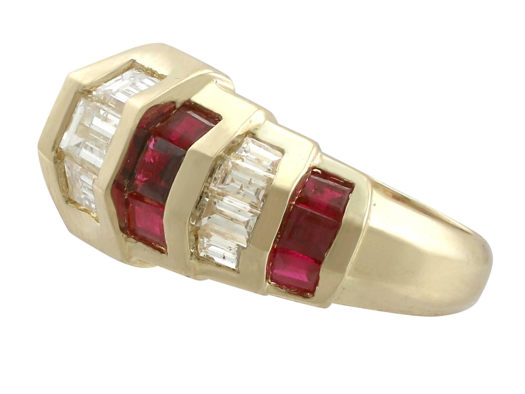 Baguette Cut 1950s Ruby and Diamond Yellow Gold Cocktail Ring