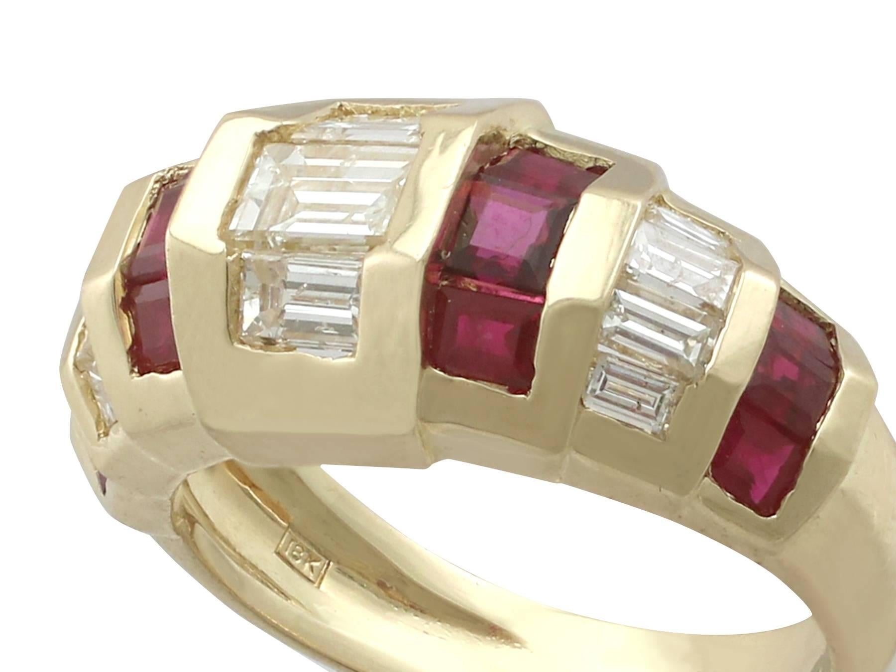 Art Deco 1950s Ruby and Diamond Yellow Gold Cocktail Ring