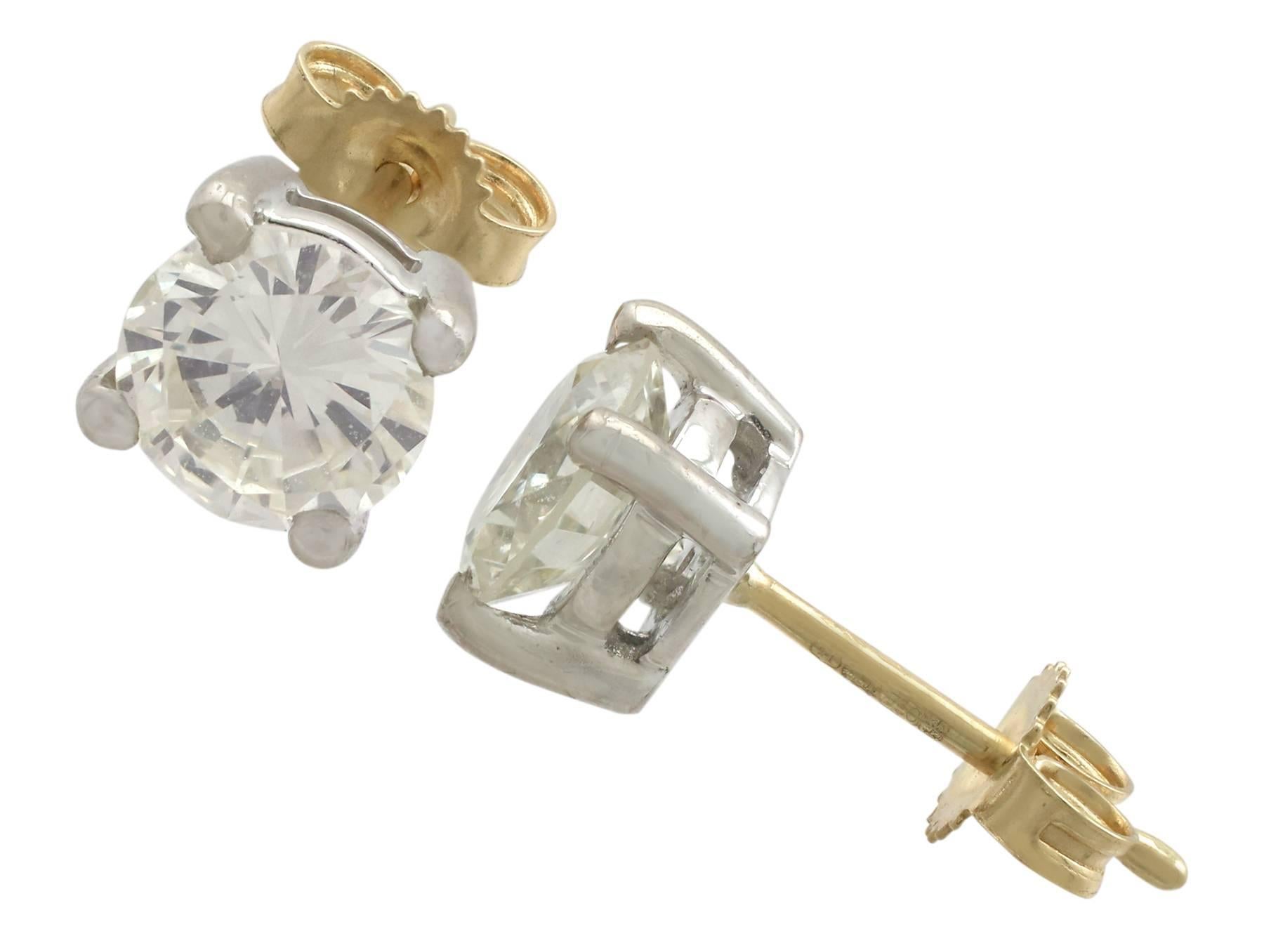 1990s 2.05 Carat Diamond White Gold Stud Earrings 2