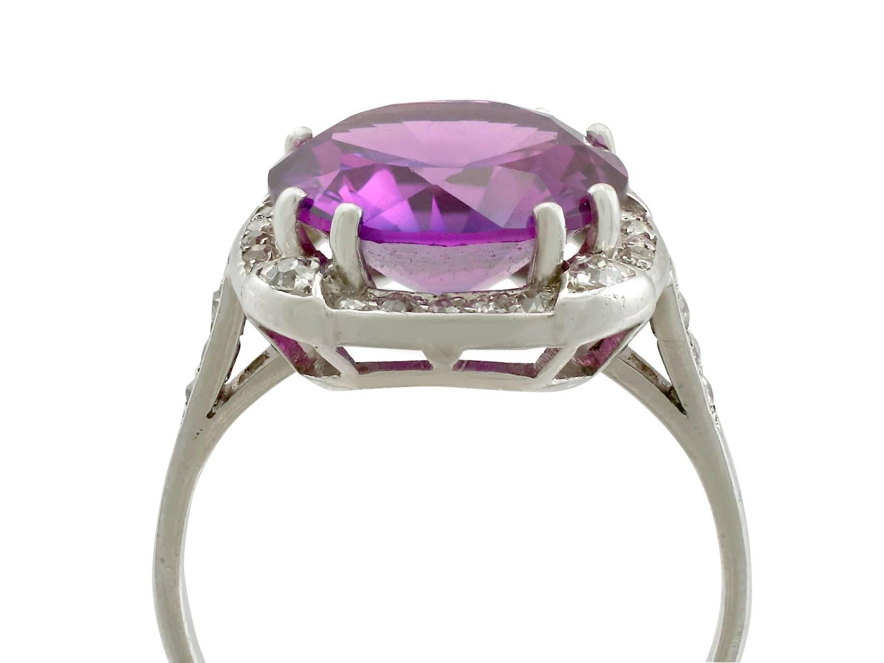 An impressive artificial alexandrite (synthetic corundum), 0.32 carat diamond and platinum cocktail ring; part of our diverse antique jewelry collections

This fine and impressive artificial alexandrite ring has been crafted in platinum.

The