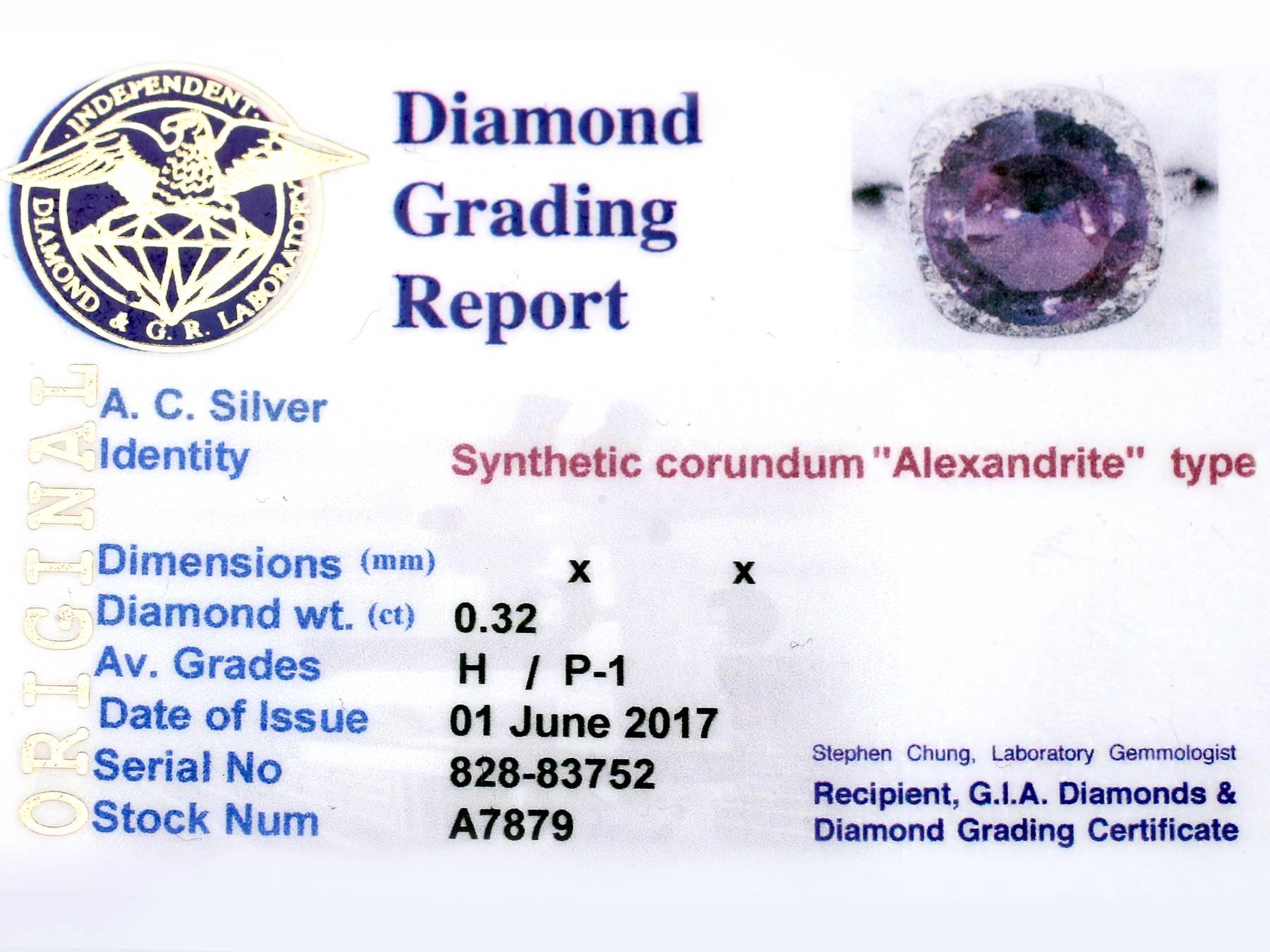 1920s Synthetic Corundum 'Artificial Alexandrite' Diamond Platinum Cocktail Ring In Excellent Condition In Jesmond, Newcastle Upon Tyne