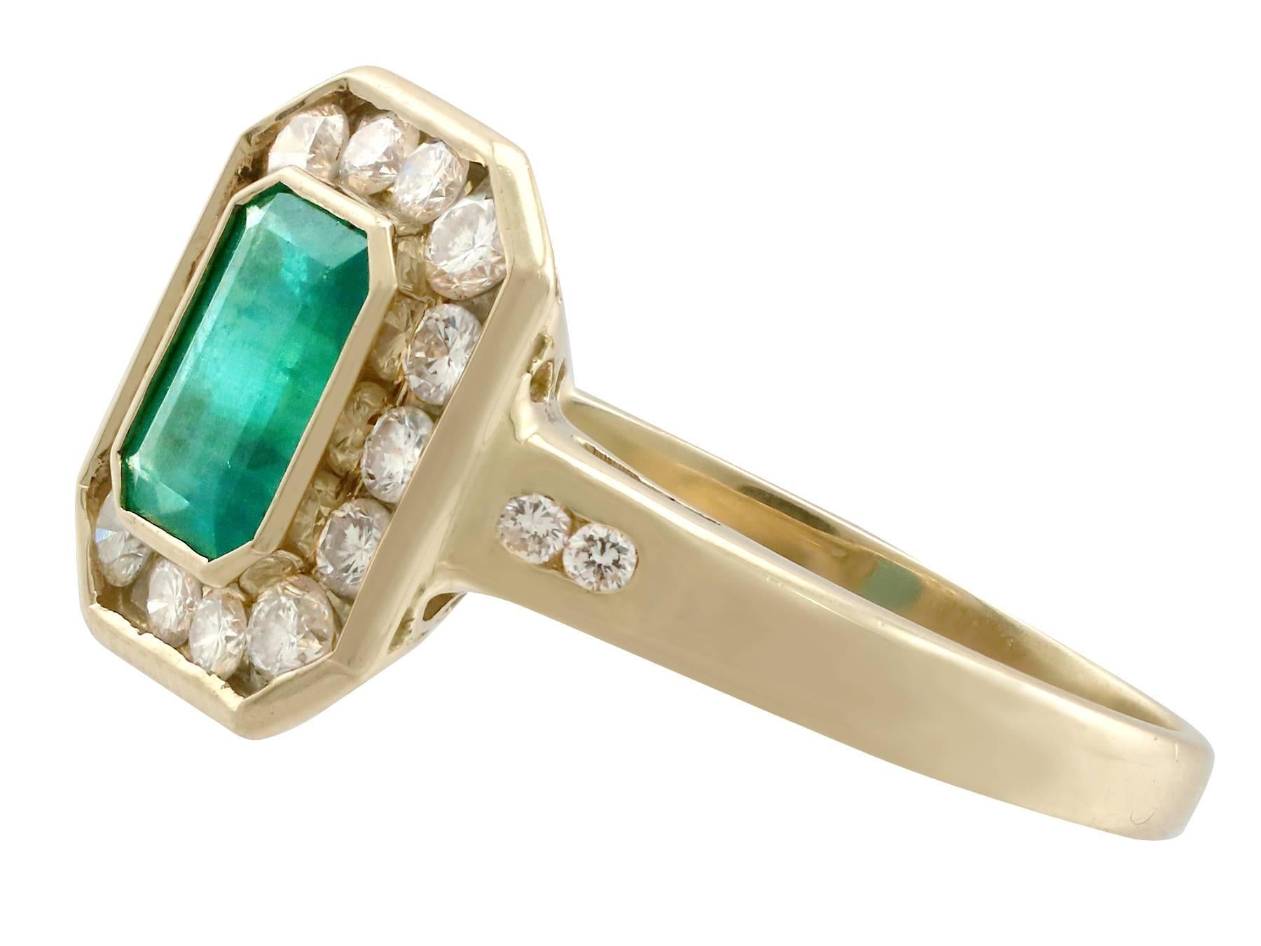 1990s Emerald and Diamond Yellow Gold Cocktail Ring In Excellent Condition In Jesmond, Newcastle Upon Tyne