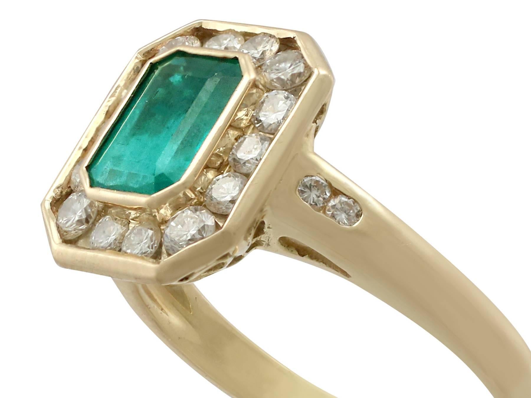 Women's 1990s Emerald and Diamond Yellow Gold Cocktail Ring