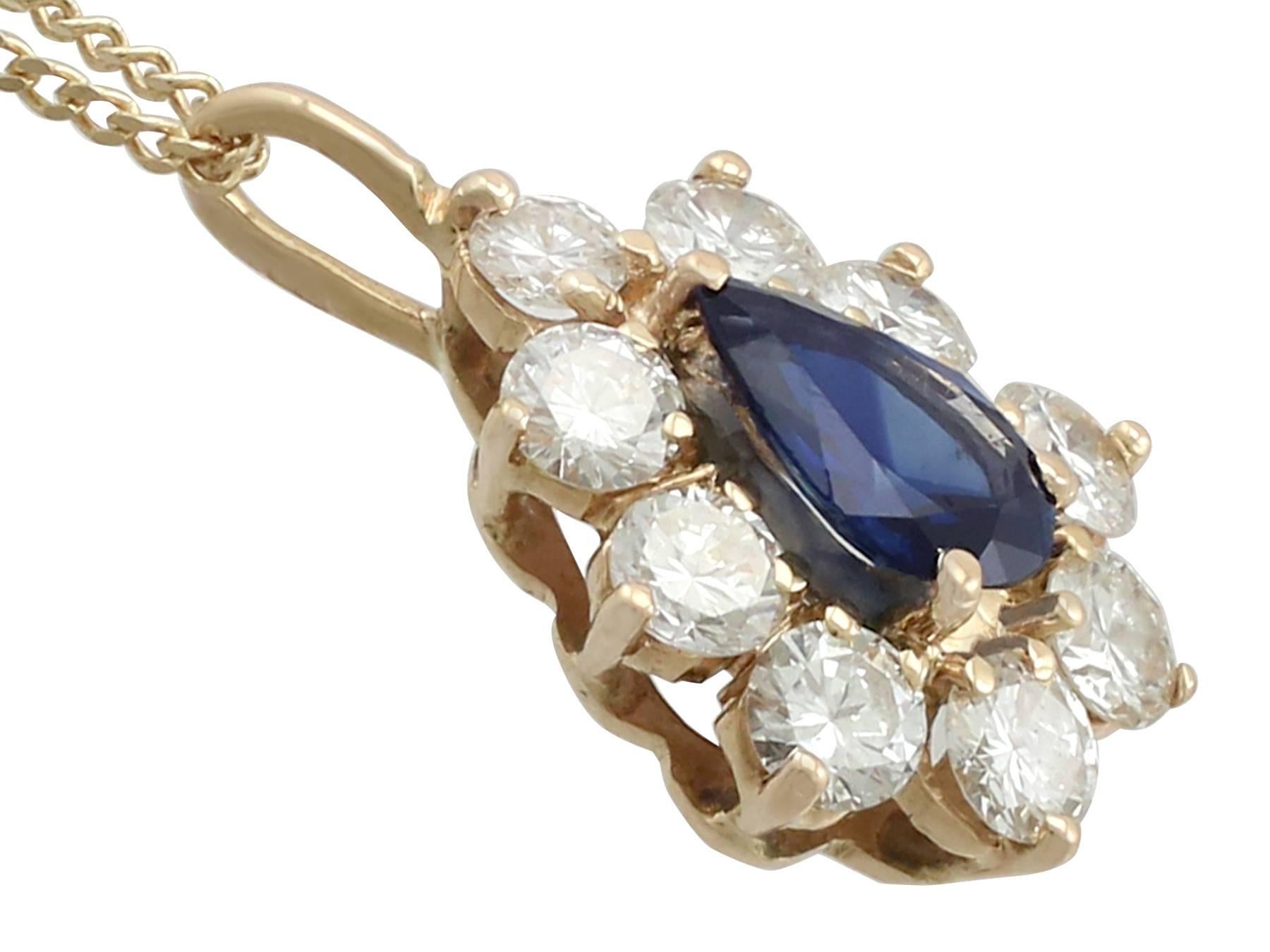 1990s French 1.60 Carat Sapphire and 1.42 Carat Diamond Yellow Gold Pendant In Excellent Condition In Jesmond, Newcastle Upon Tyne