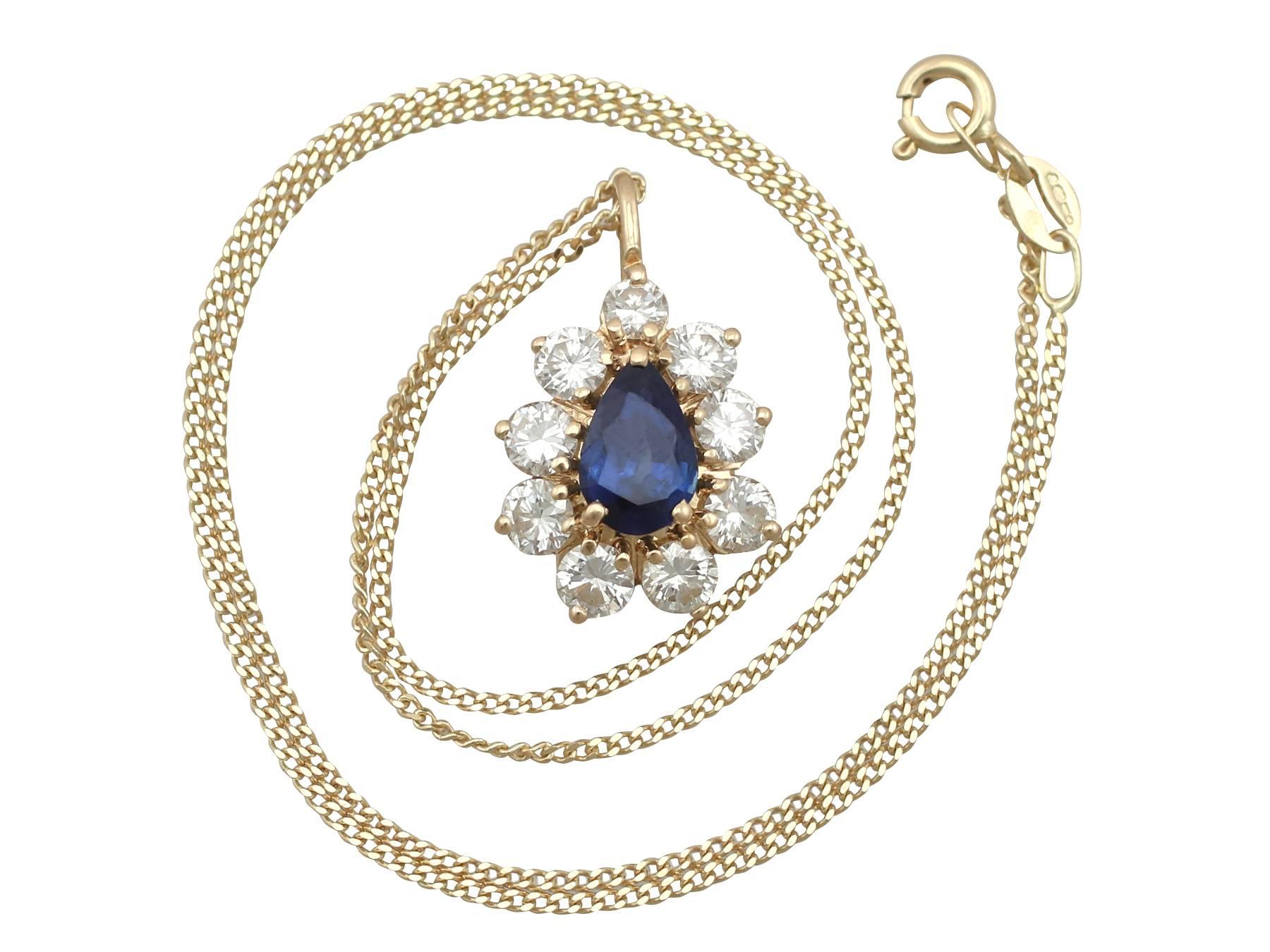 An impressive vintage French 1.60 carat blue sapphire and 1.42 carat diamond, 18 karat yellow gold cluster pendant; part of our diverse antique jewelry collections

This fine and impressive sapphire and diamond pendant has been crafted in 18 k