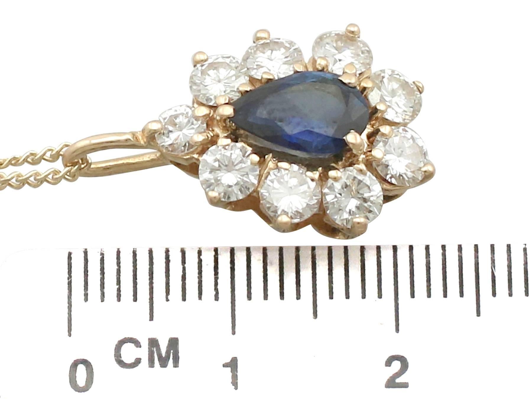 1990s French 1.60 Carat Sapphire and 1.42 Carat Diamond Yellow Gold Pendant 2