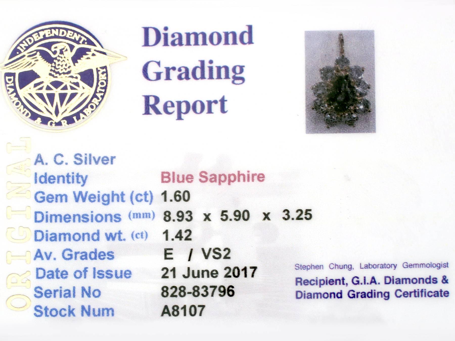 1990s French 1.60 Carat Sapphire and 1.42 Carat Diamond Yellow Gold Pendant 3