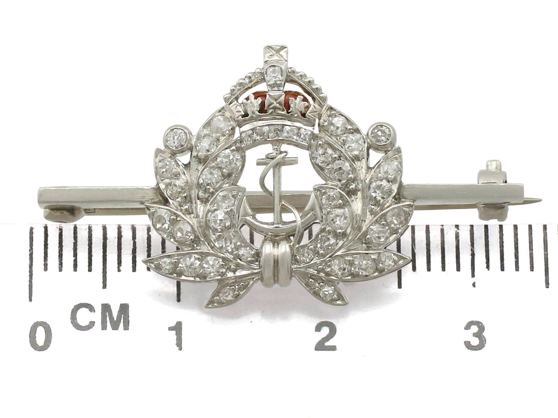 Women's or Men's Antique Diamond and White Gold Royal Navy Brooch