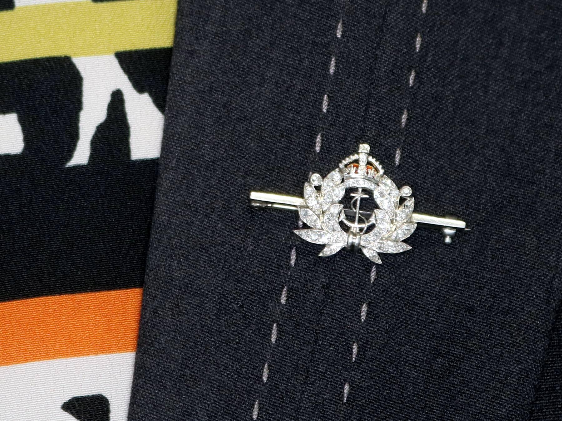 Antique Diamond and White Gold Royal Navy Brooch 2