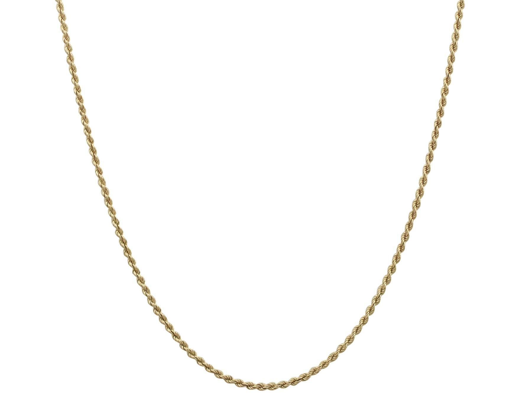 An impressive vintage 18 karat yellow gold rope chain; part of our diverse vintage jewelry and estate jewelry collections

This fine and impressive rope chain has been crafted in 18k yellow gold.

The chain has a rope style design, giving the