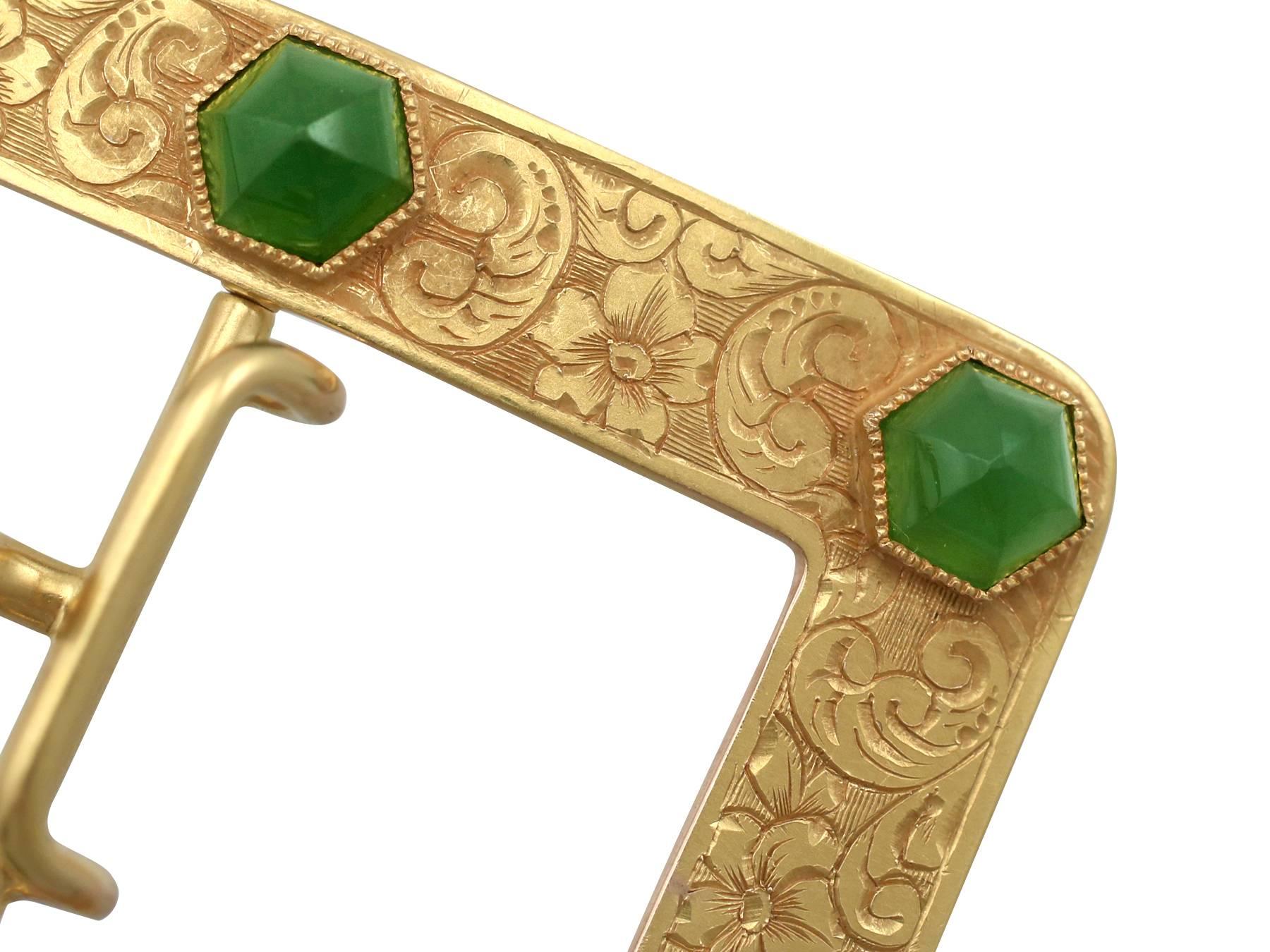 1860s Victorian Chrysoprase and Yellow Gold Belt Buckle 2