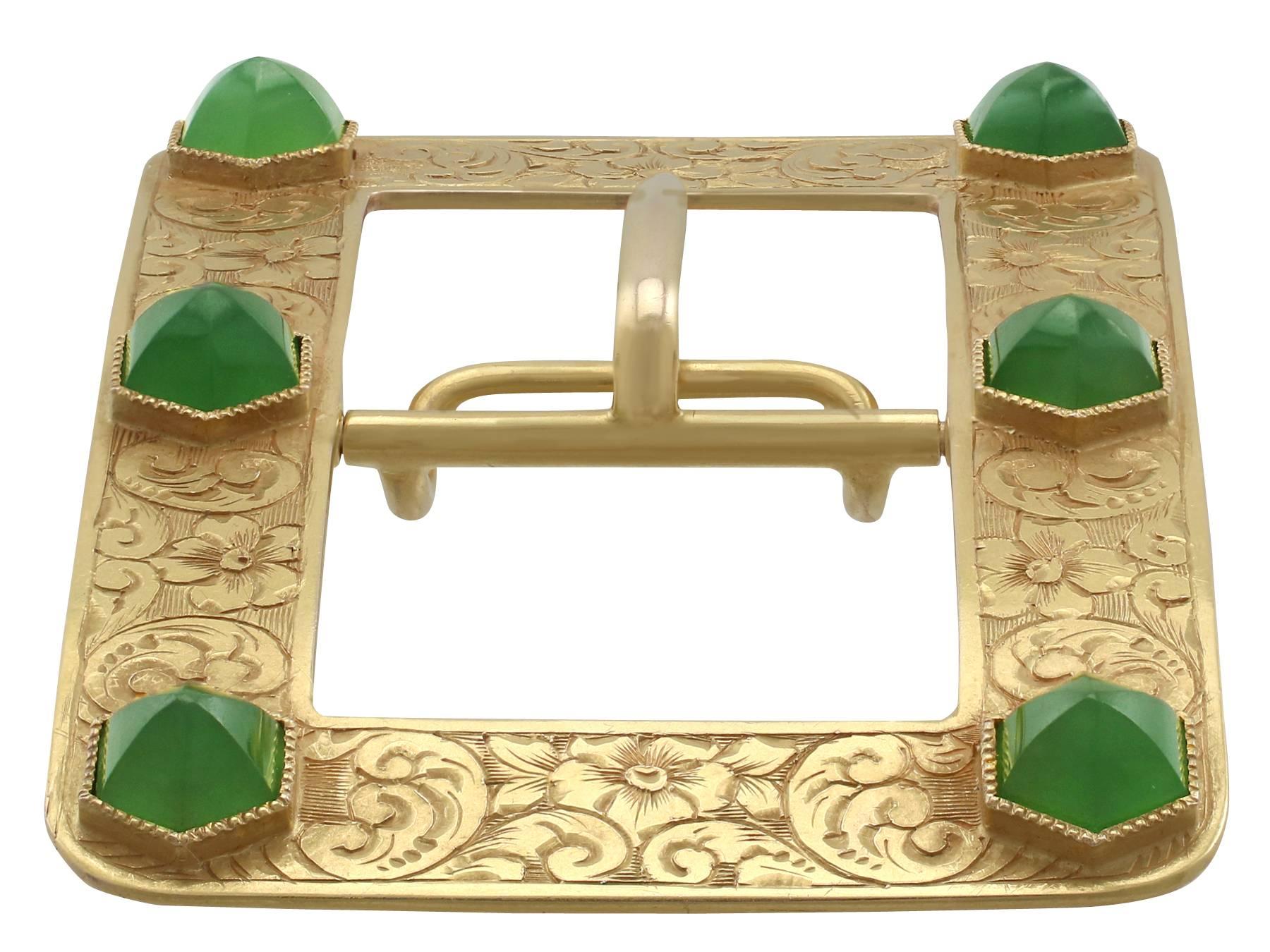1860s Victorian Chrysoprase and Yellow Gold Belt Buckle In Excellent Condition In Jesmond, Newcastle Upon Tyne