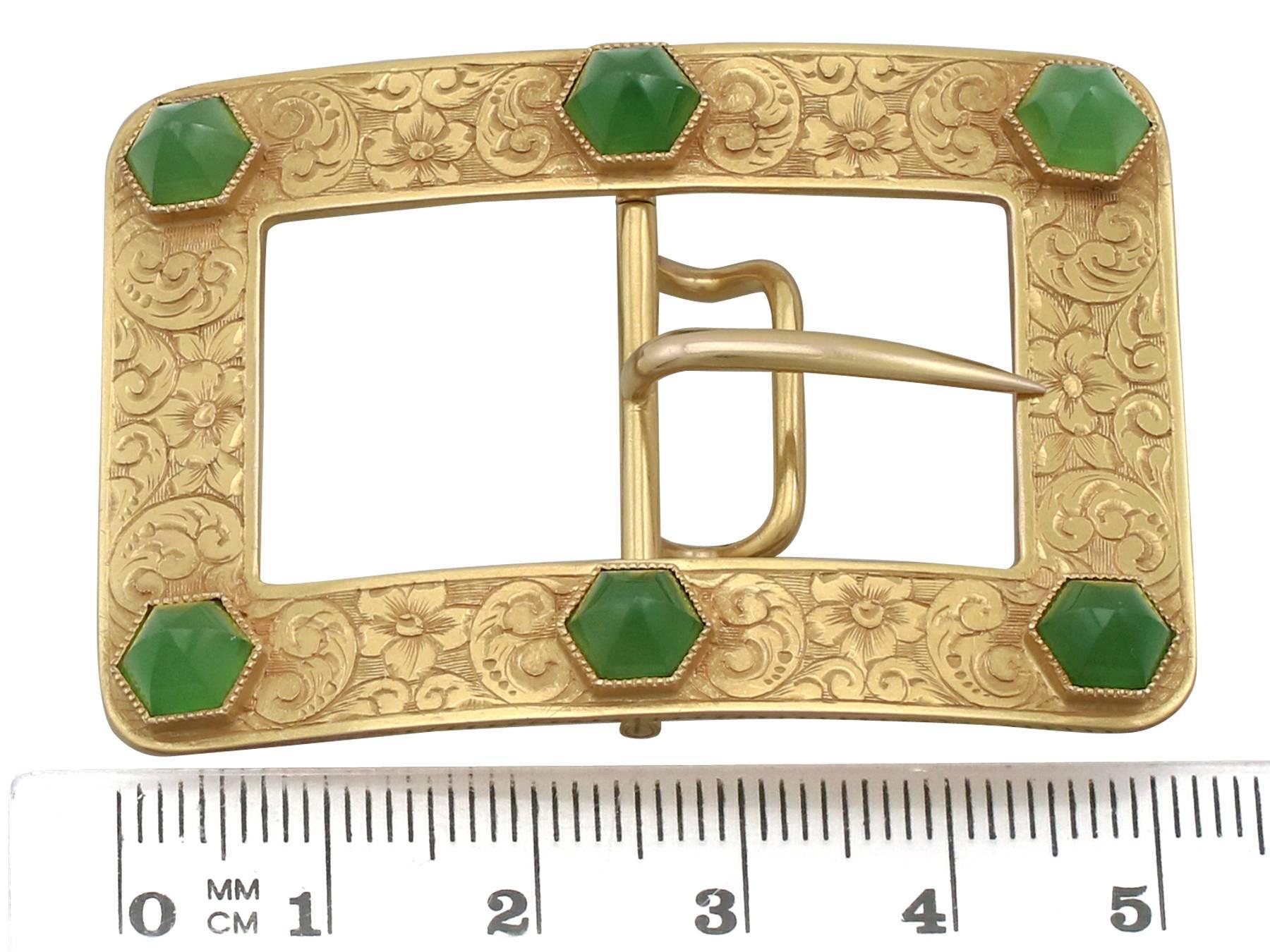1860s Victorian Chrysoprase and Yellow Gold Belt Buckle 3