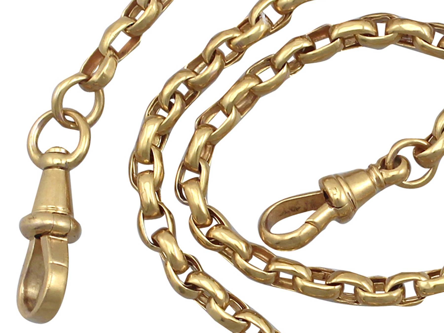 A fine and impressive antique 1900's 9 karat yellow gold belcher style watch chain / bracelet; part of our diverse antique jewelry and estate jewelry collections

This fine and impressive antique chain has been crafted in 9k yellow gold.

The chain