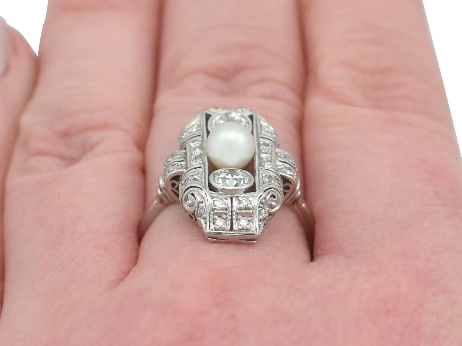 1940s 1.12 Carat Diamond and Pearl Platinum Art Deco Ring 4