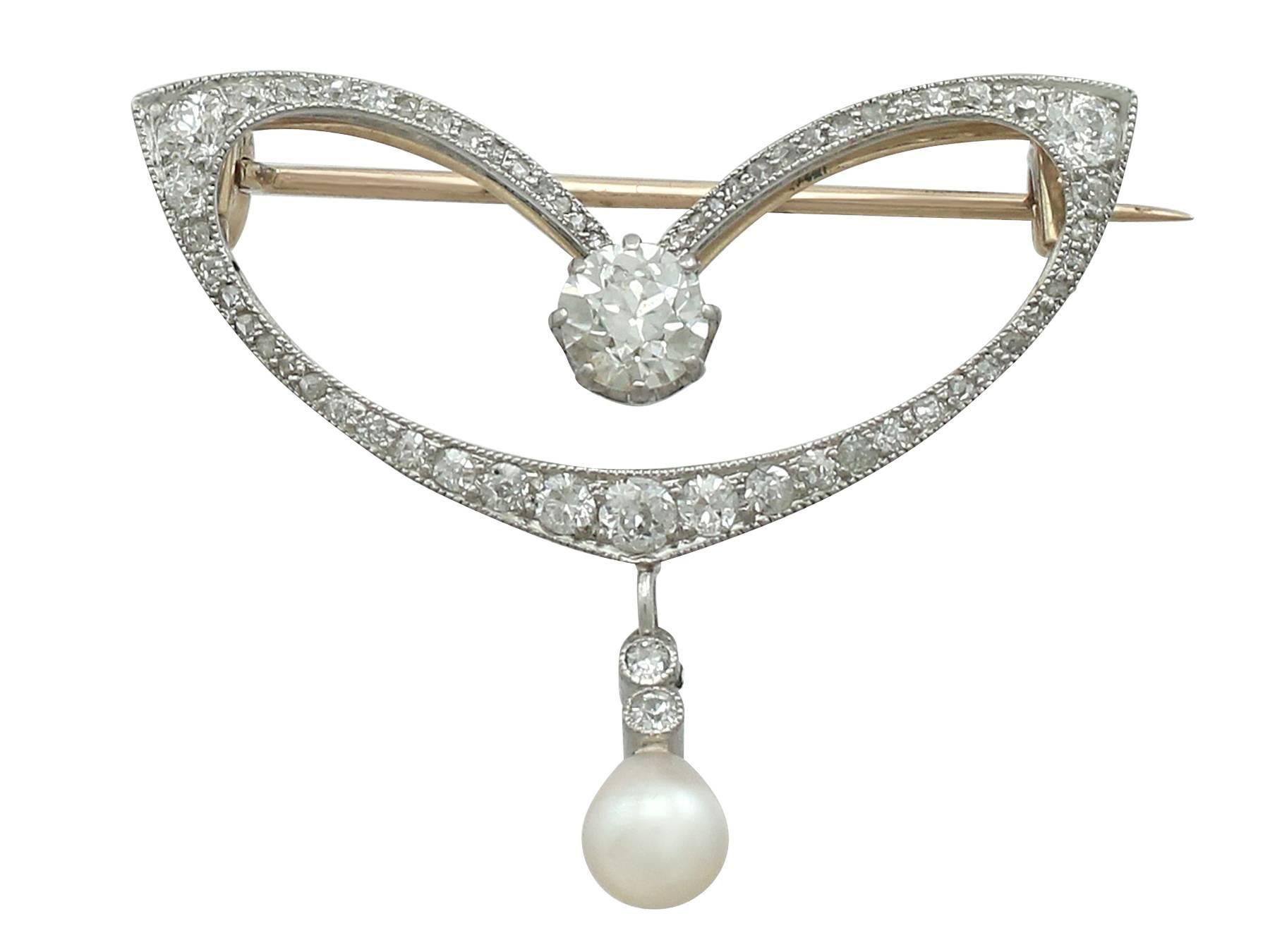 1910s Pearl and 2.61 Carat Diamond Yellow Gold Necklace / Brooch 1