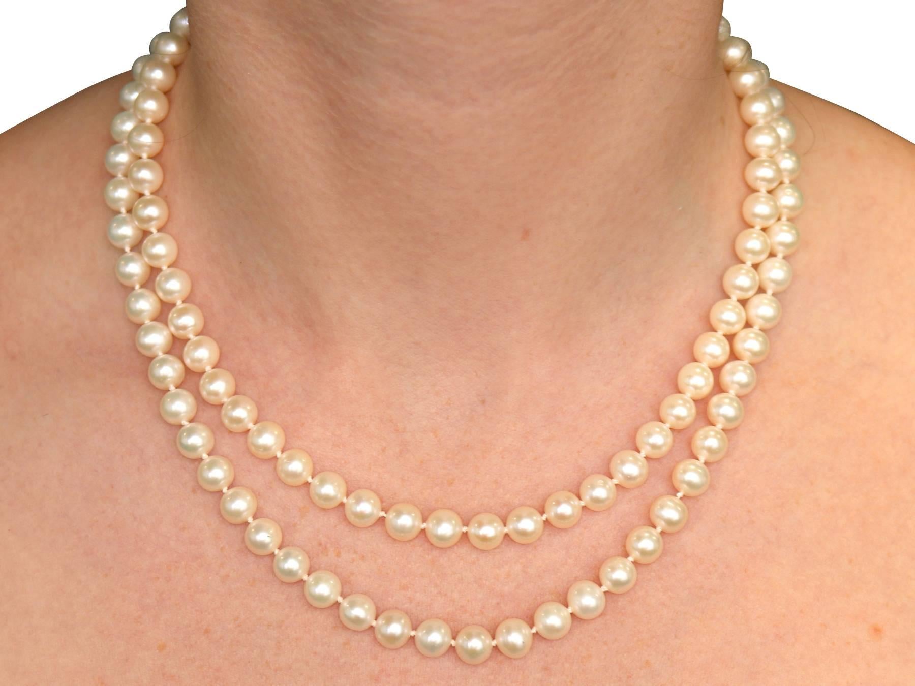 Women's or Men's 1970s Double Strand Pearl Necklace with Diamond Set Clasp