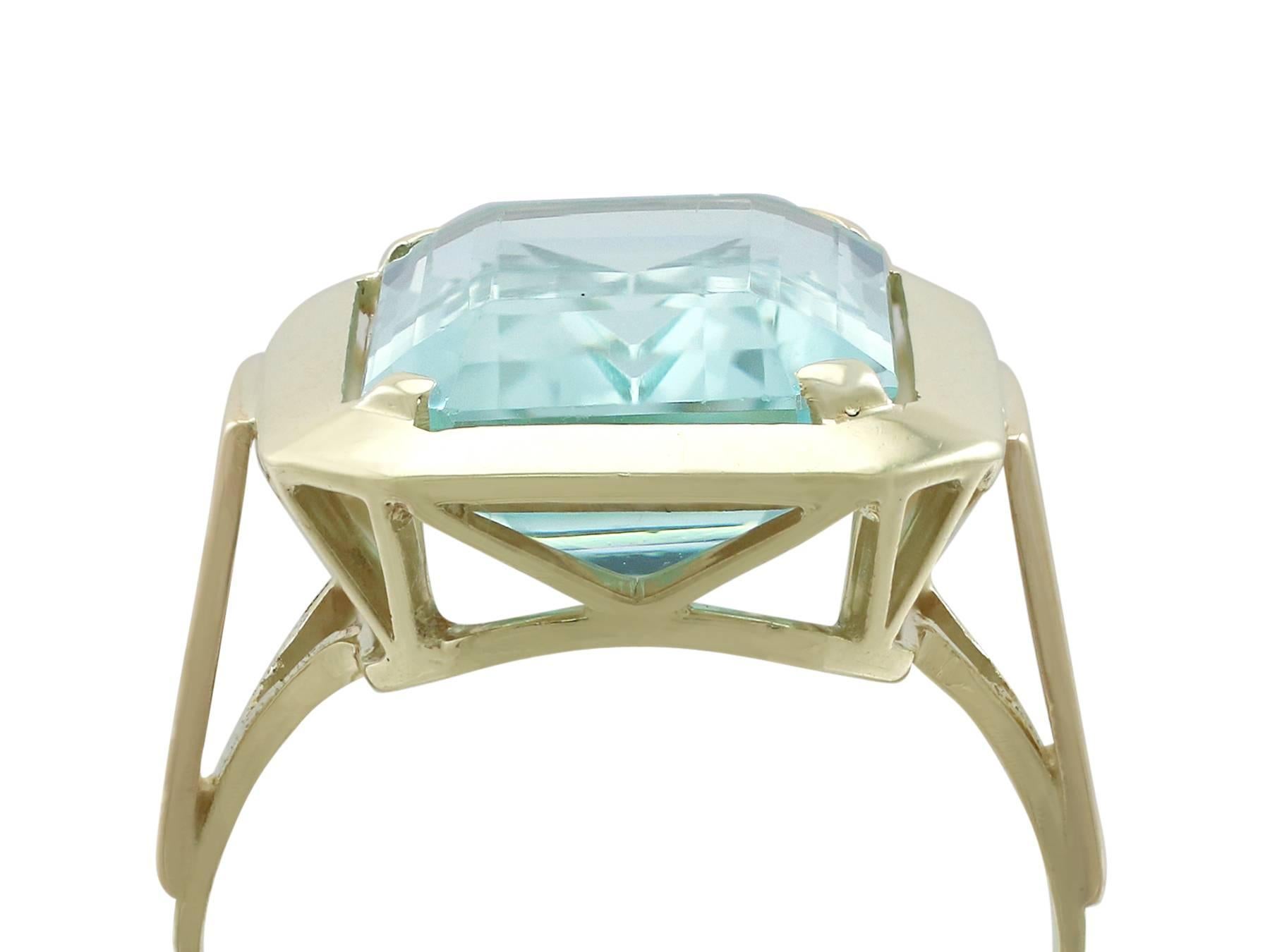 An impressive vintage European 9.06 carat aquamarine and 14 carat yellow gold cocktail ring; part of our diverse antique jewellery and estate jewelry collections.

This fine and impressive vintage aquamarine ring has been crafted in 14 ct yellow