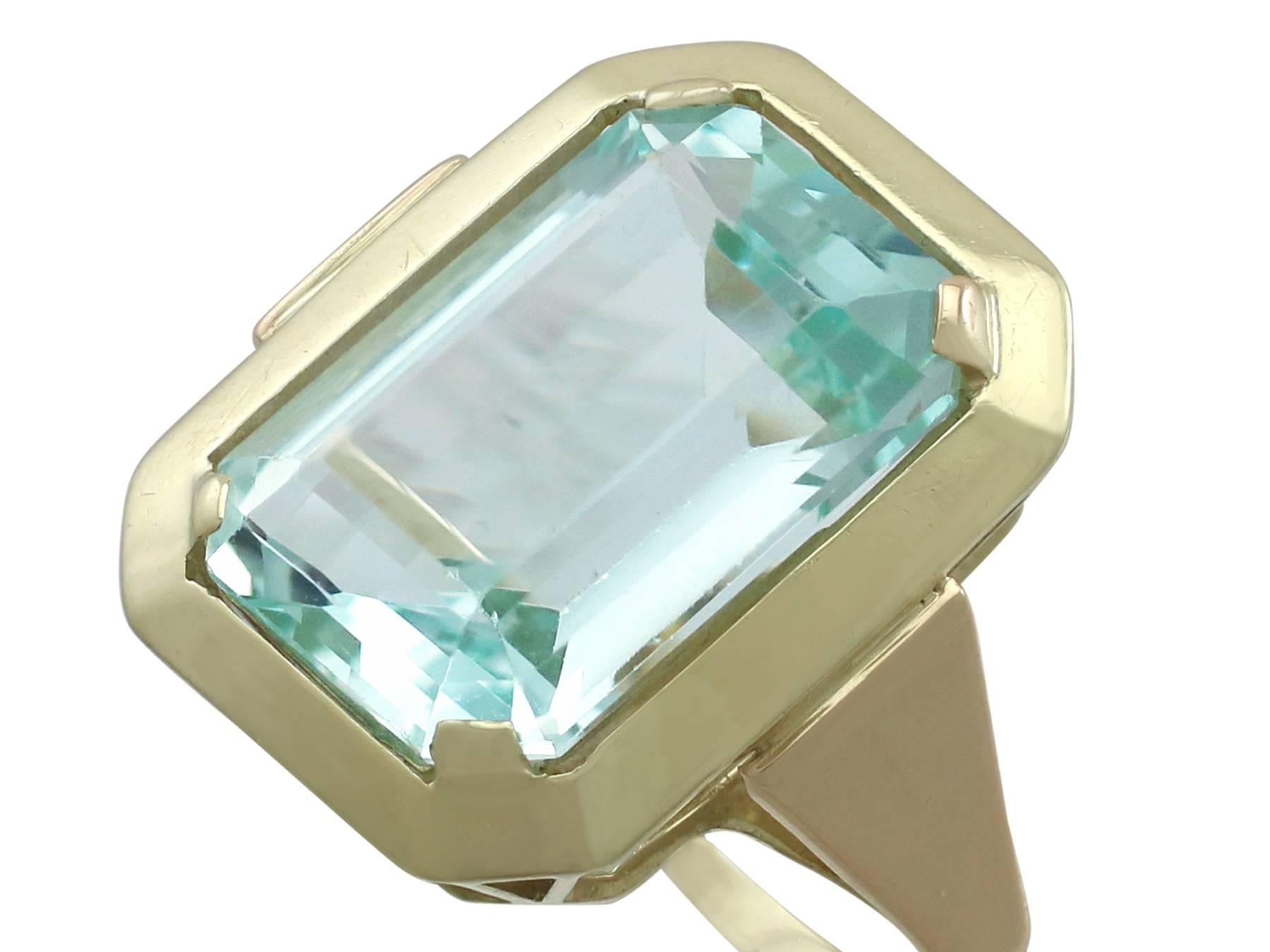 Emerald Cut Vintage 9.16 Carat Aquamarine and Yellow Gold Cocktail Ring