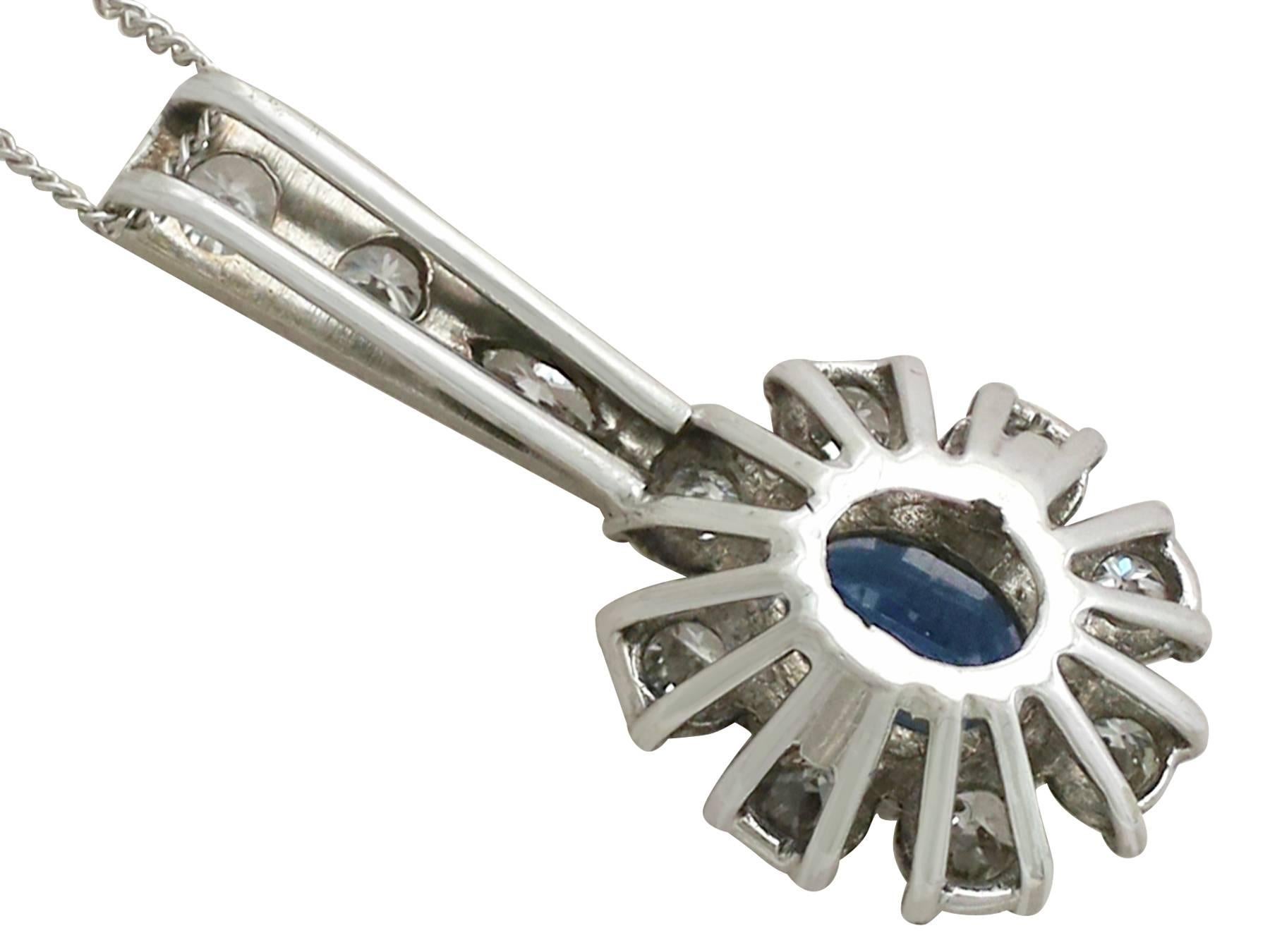 1970s Sapphire and Diamond White Gold Cluster Pendant 1