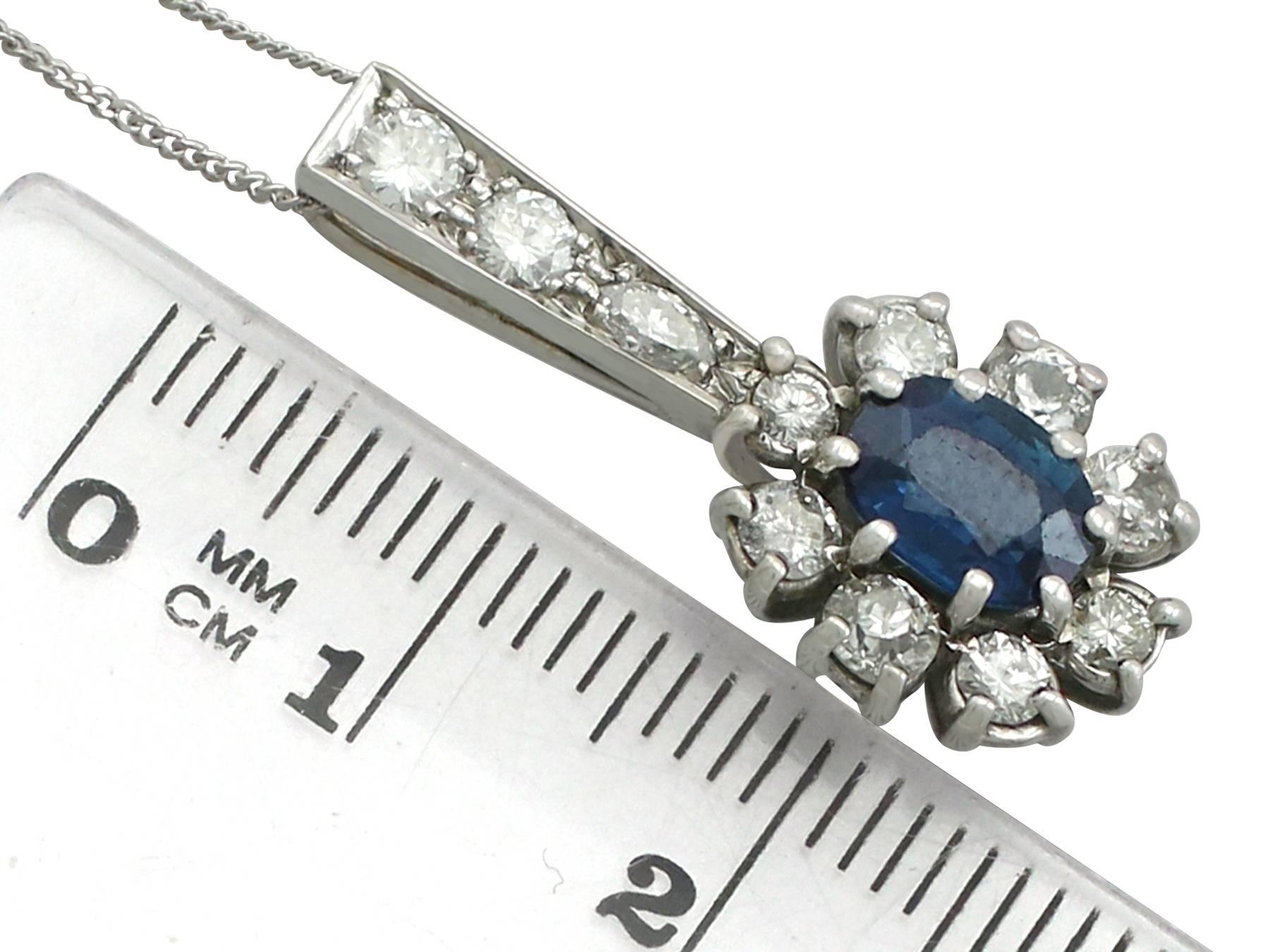 1970s Sapphire and Diamond White Gold Cluster Pendant 2